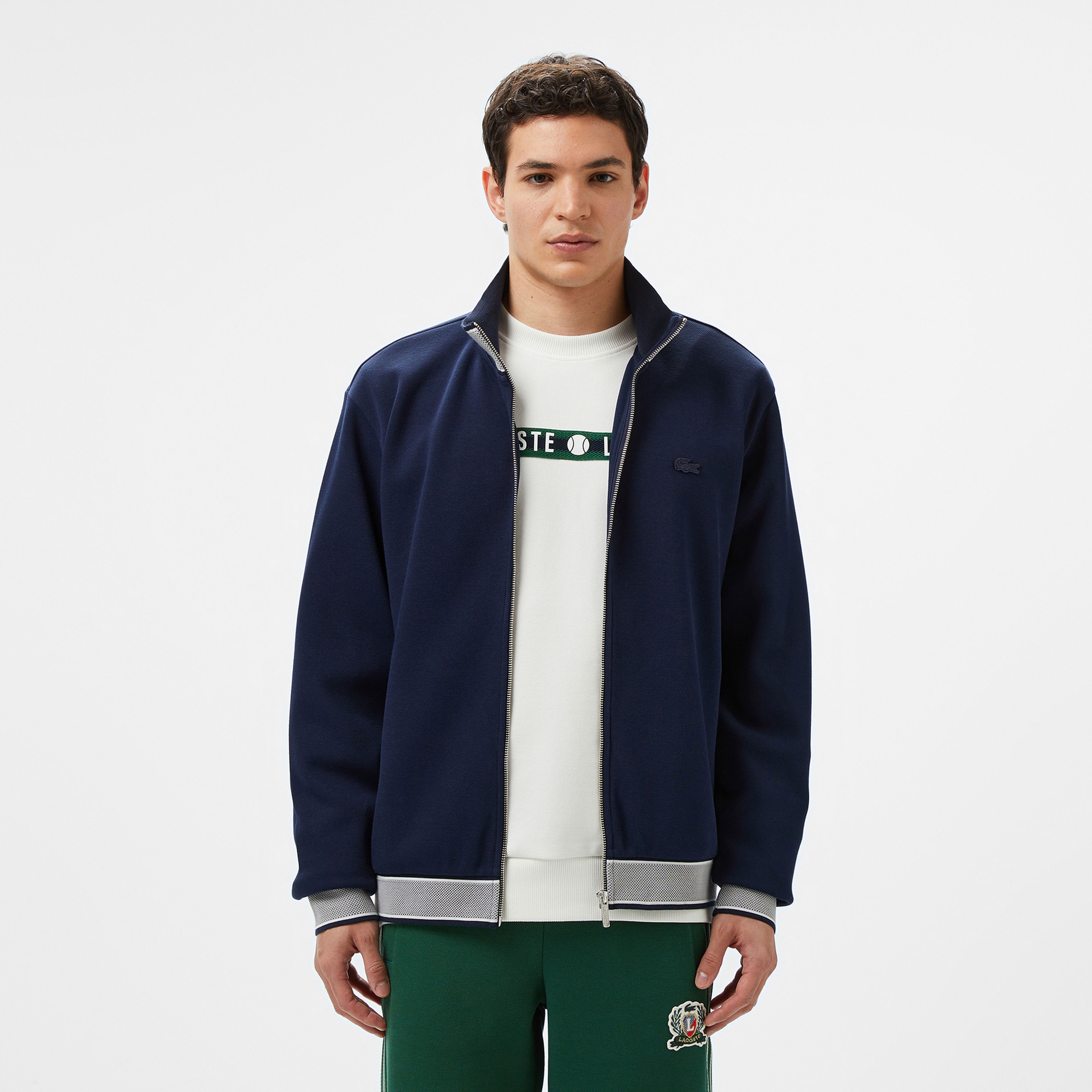 Lacoste Erkek Regular Fit Renk Bloklu Fermuarlı Lacivert Sweatshirt