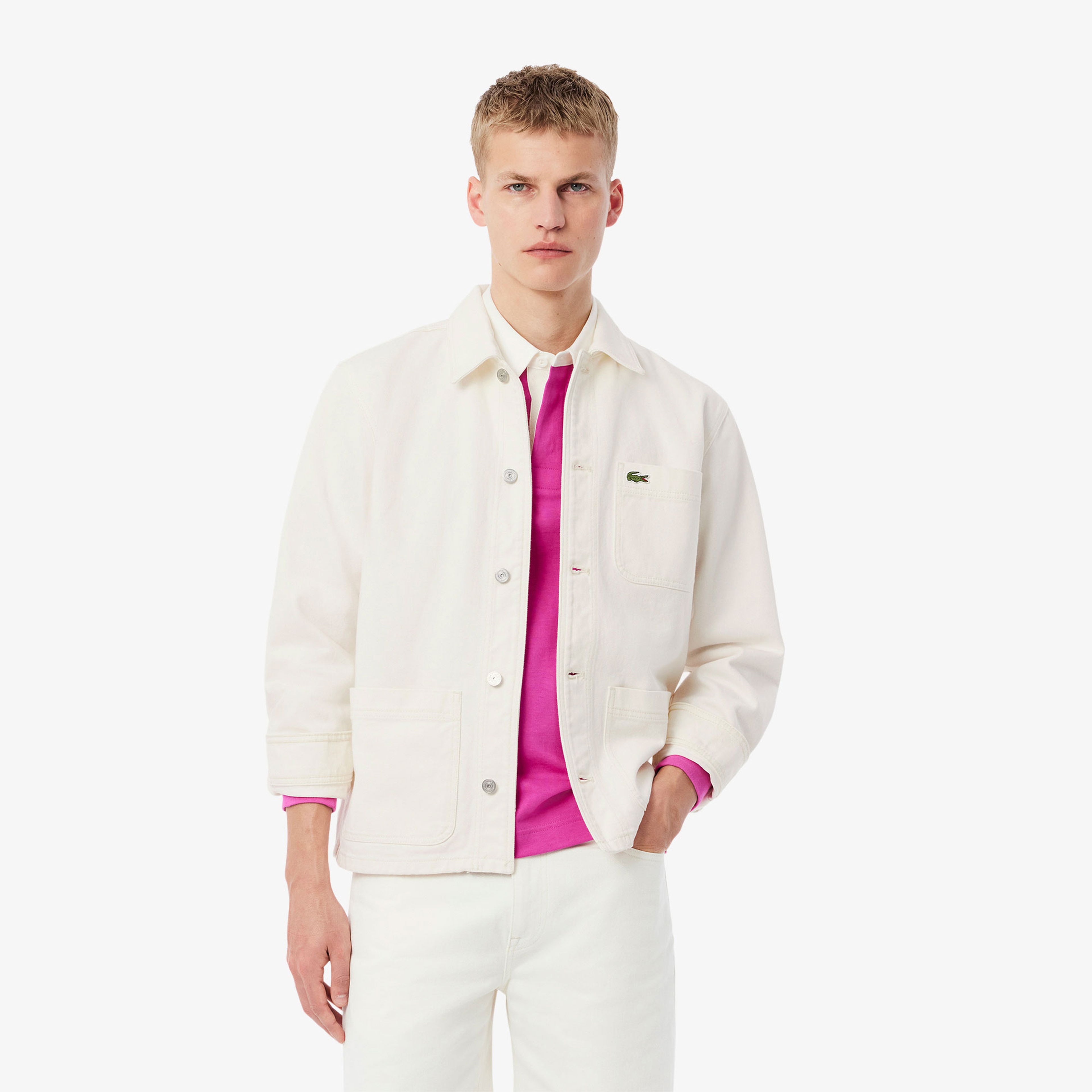 Lacoste Erkek Oversize Fit Gömlek Yaka Denim Krem Ceket