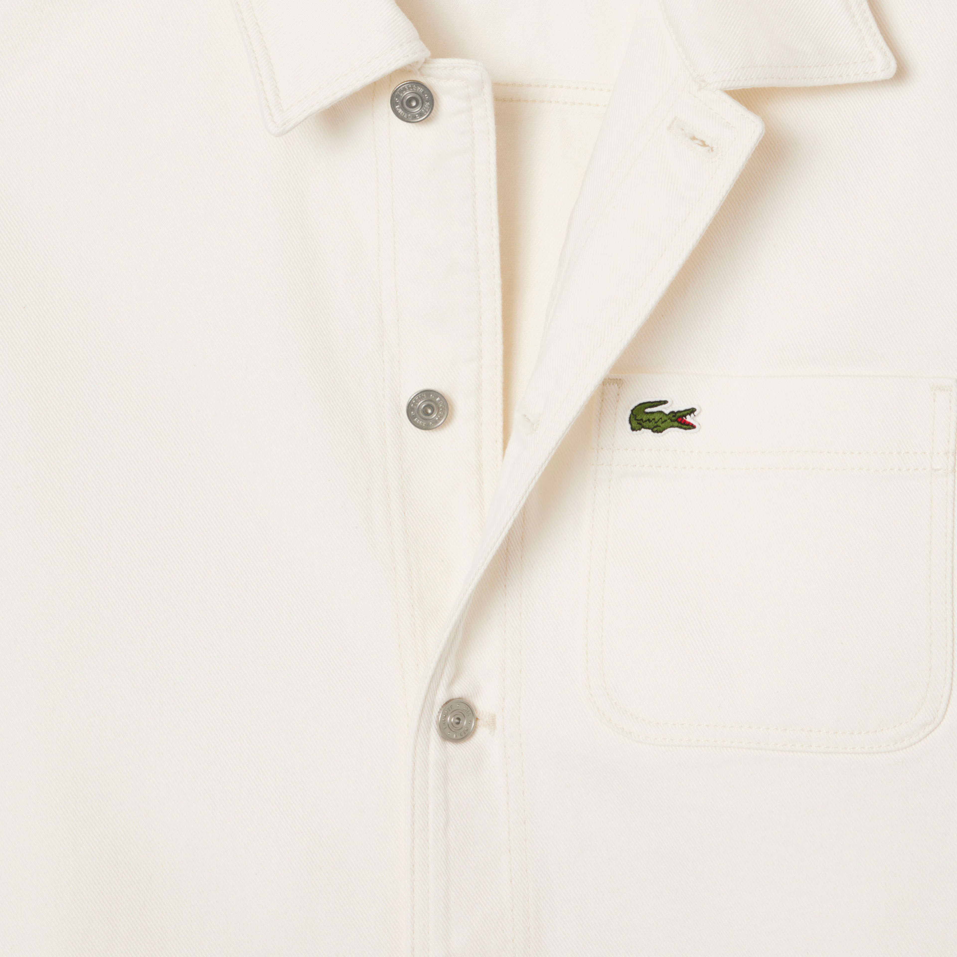 Lacoste Erkek Oversize Fit Gömlek Yaka Denim Krem Ceket