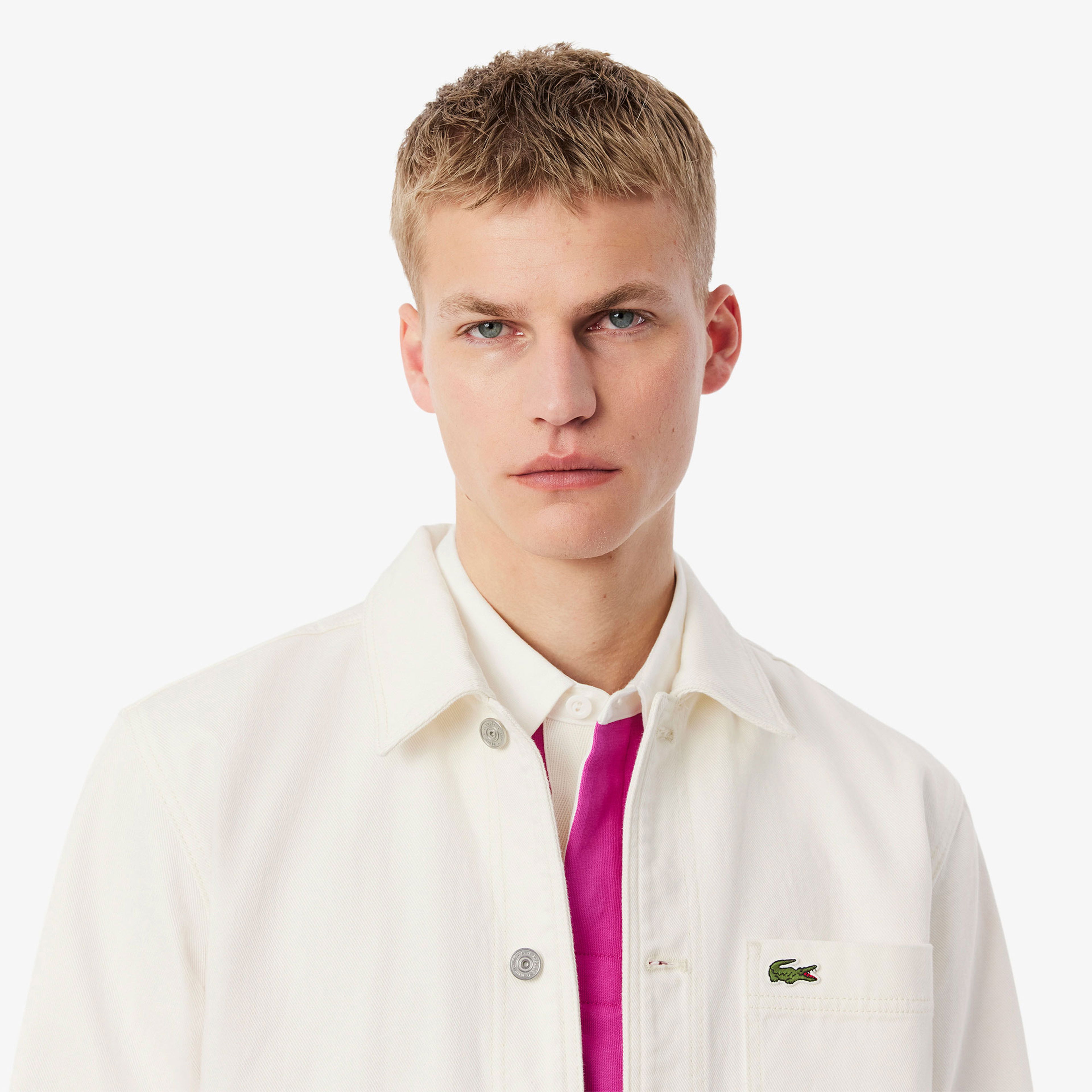 Lacoste Erkek Oversize Fit Gömlek Yaka Denim Krem Ceket