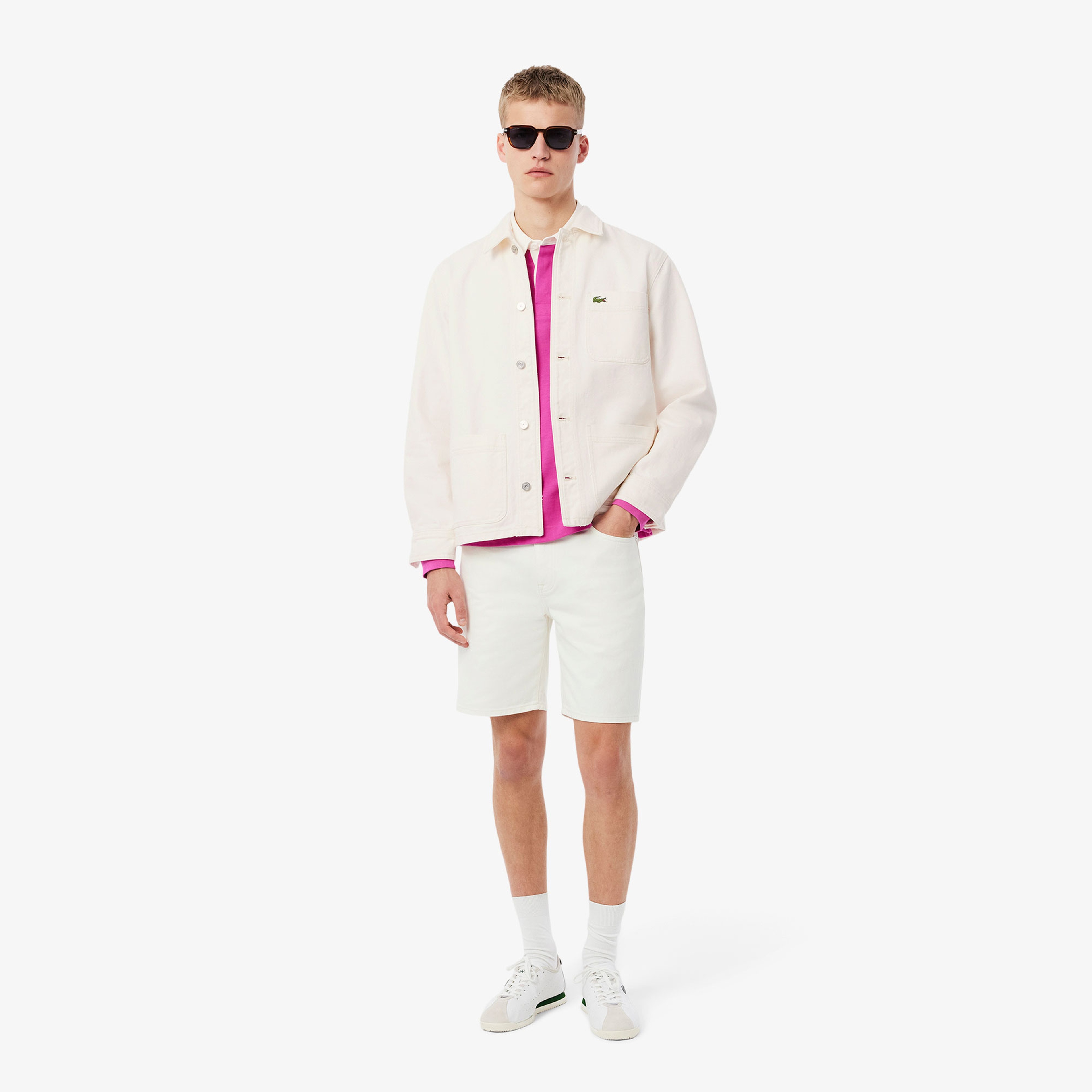 Lacoste Erkek Oversize Fit Gömlek Yaka Denim Krem Ceket