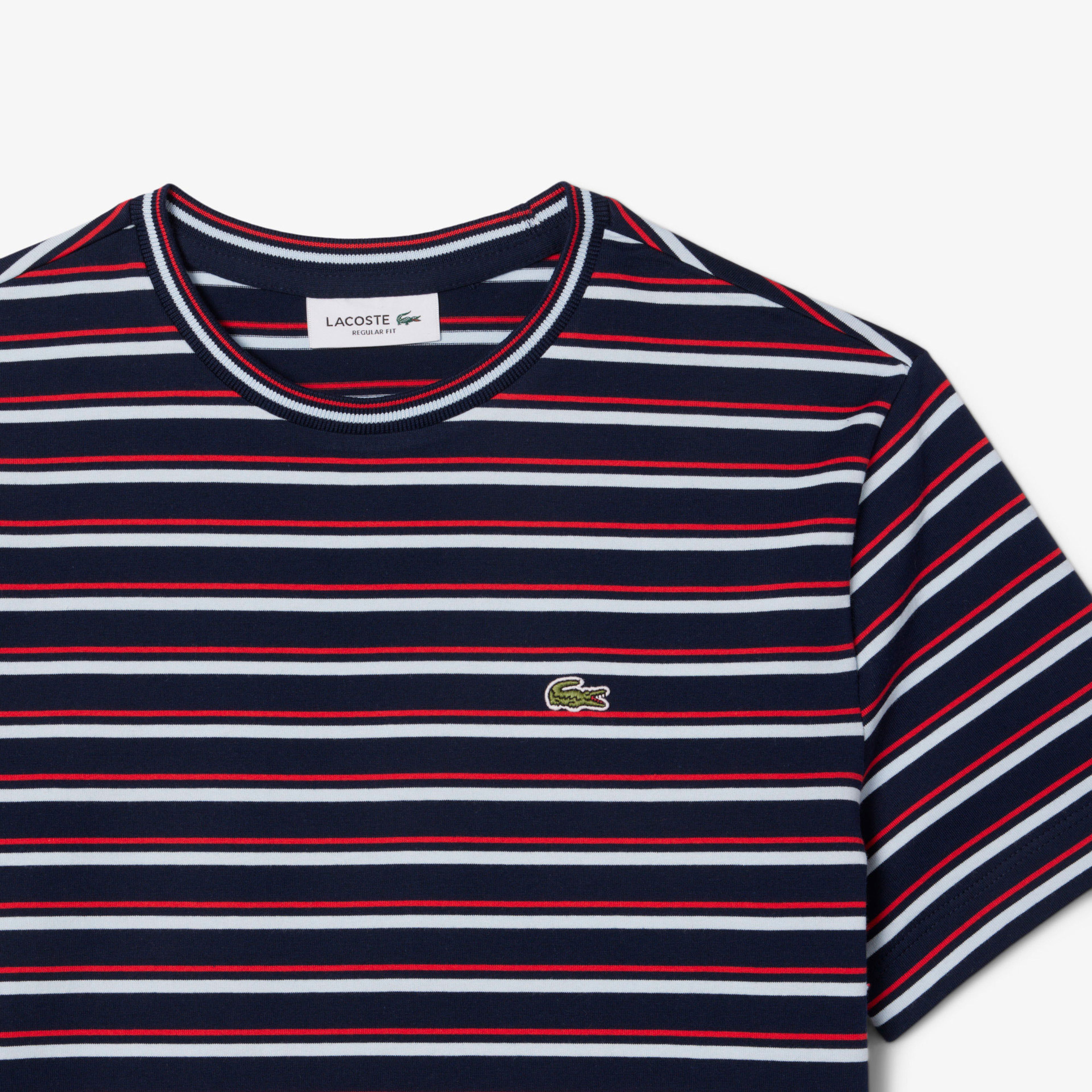 Lacoste Kadın Regular Fit Bisiklet Yaka Çizgili Lacivert T-Shirt