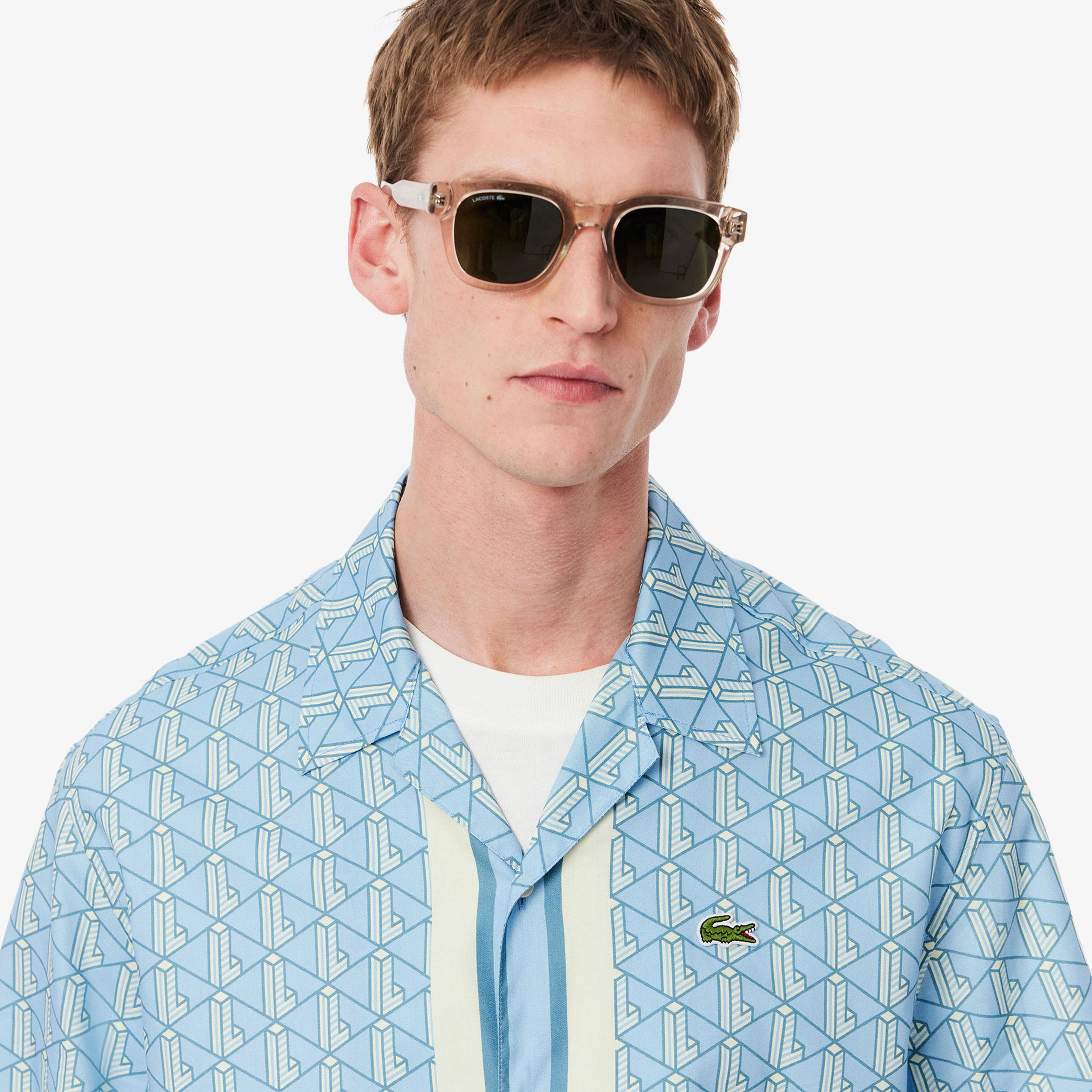 Lacoste Monogram Relaxed Fit Erkek Mavi Gömlek