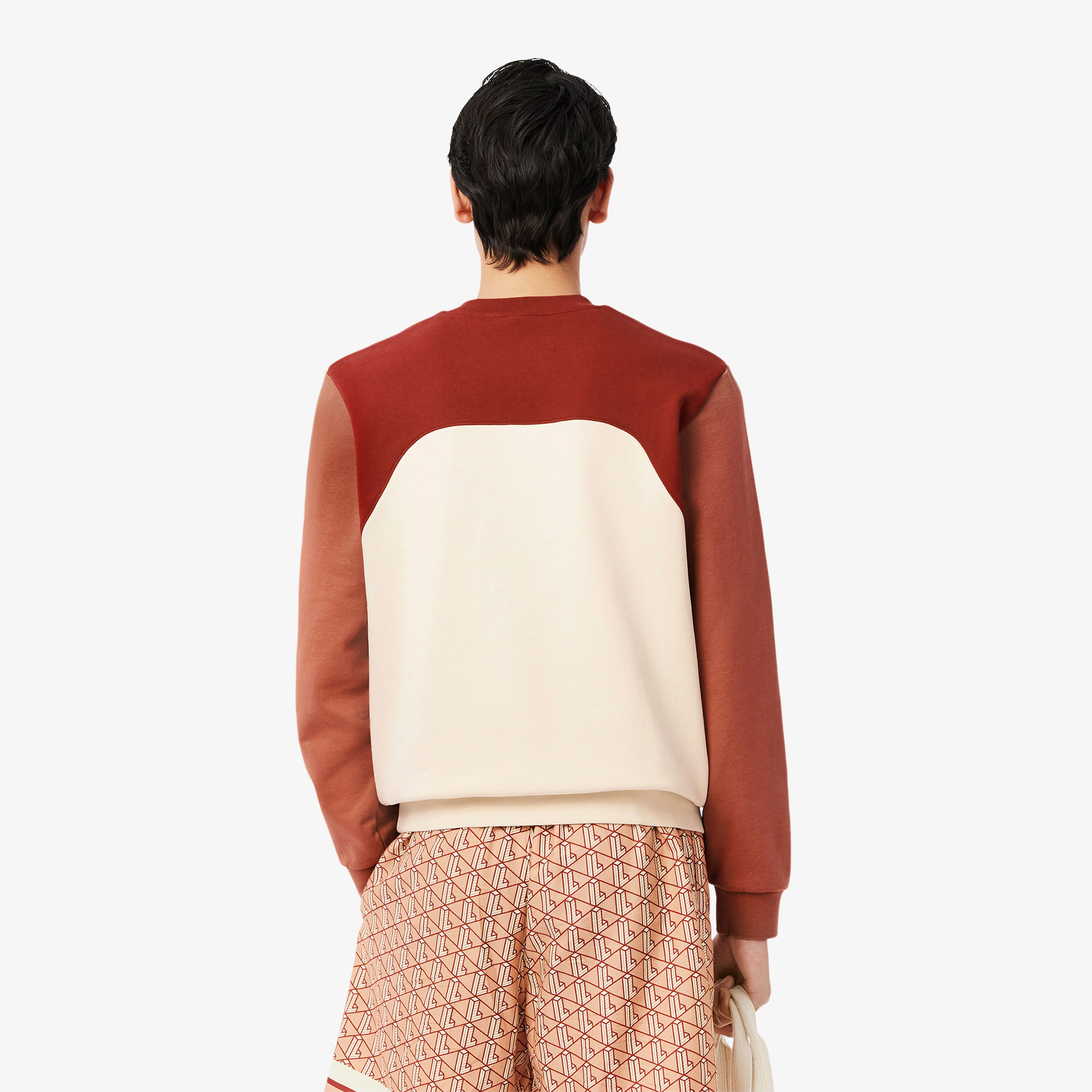 Lacoste Erkek Classic Fit Bisiklet Yaka Renk Bloklu Bordo Sweatshirt