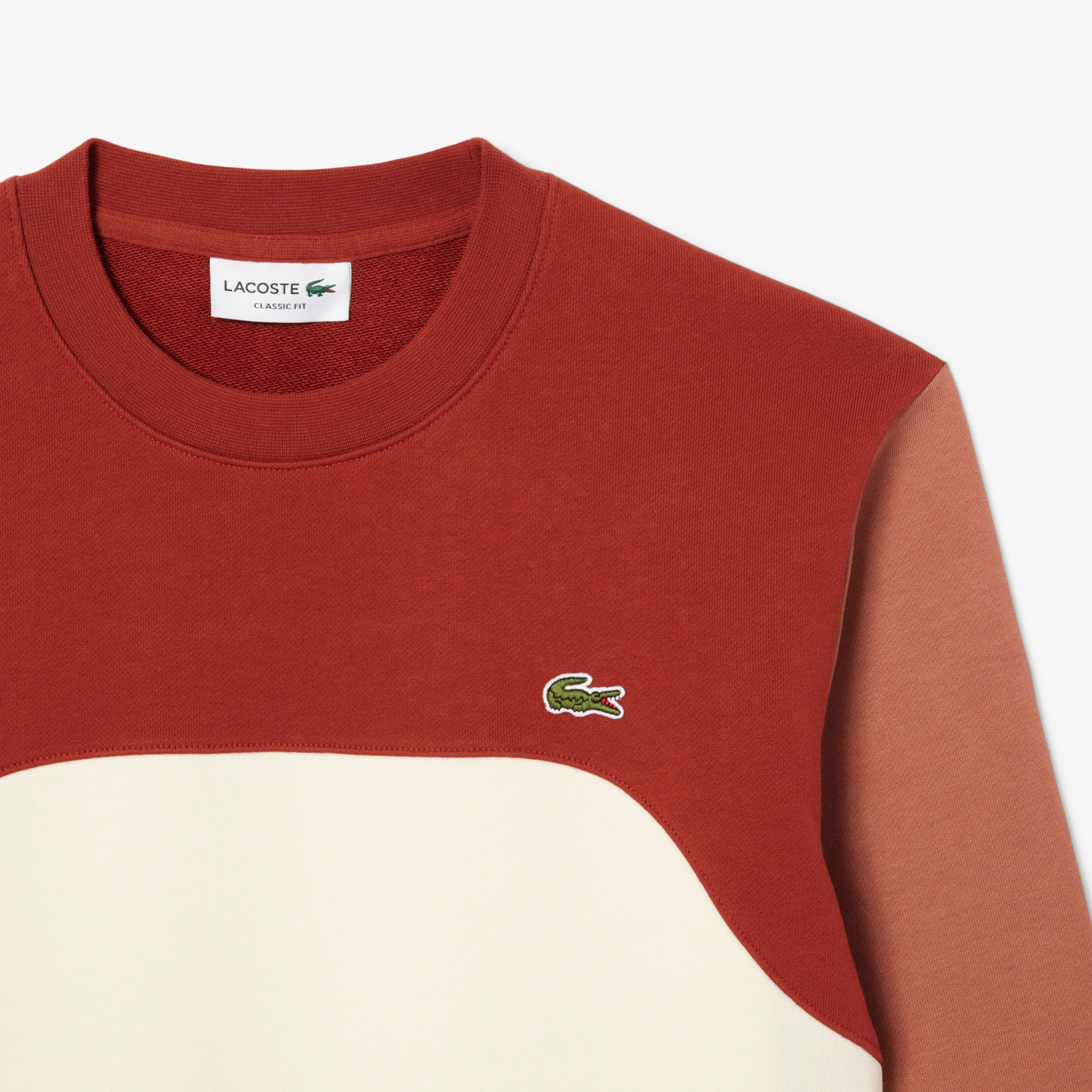 Lacoste Erkek Classic Fit Bisiklet Yaka Renk Bloklu Bordo Sweatshirt