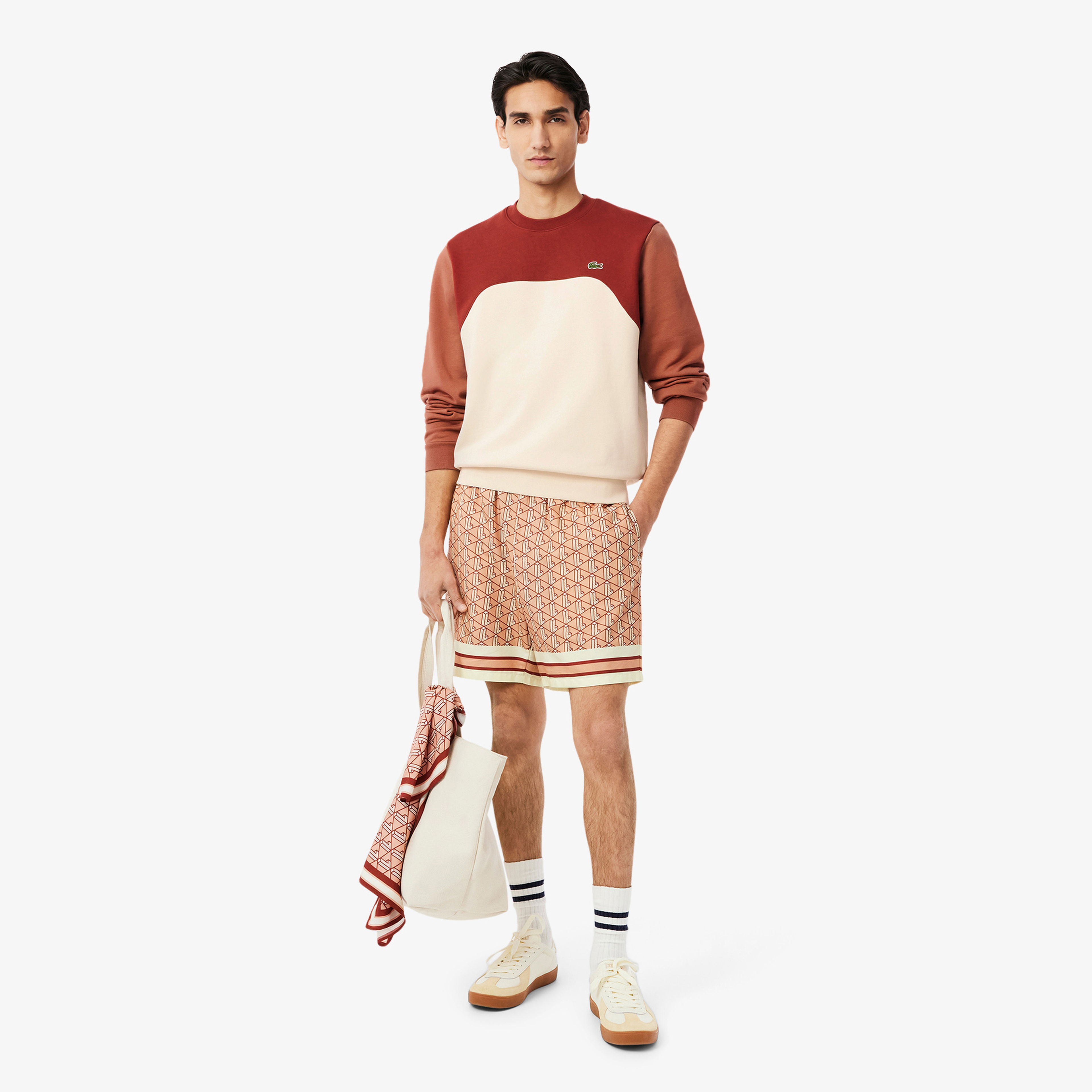 Lacoste Erkek Classic Fit Bisiklet Yaka Renk Bloklu Bordo Sweatshirt