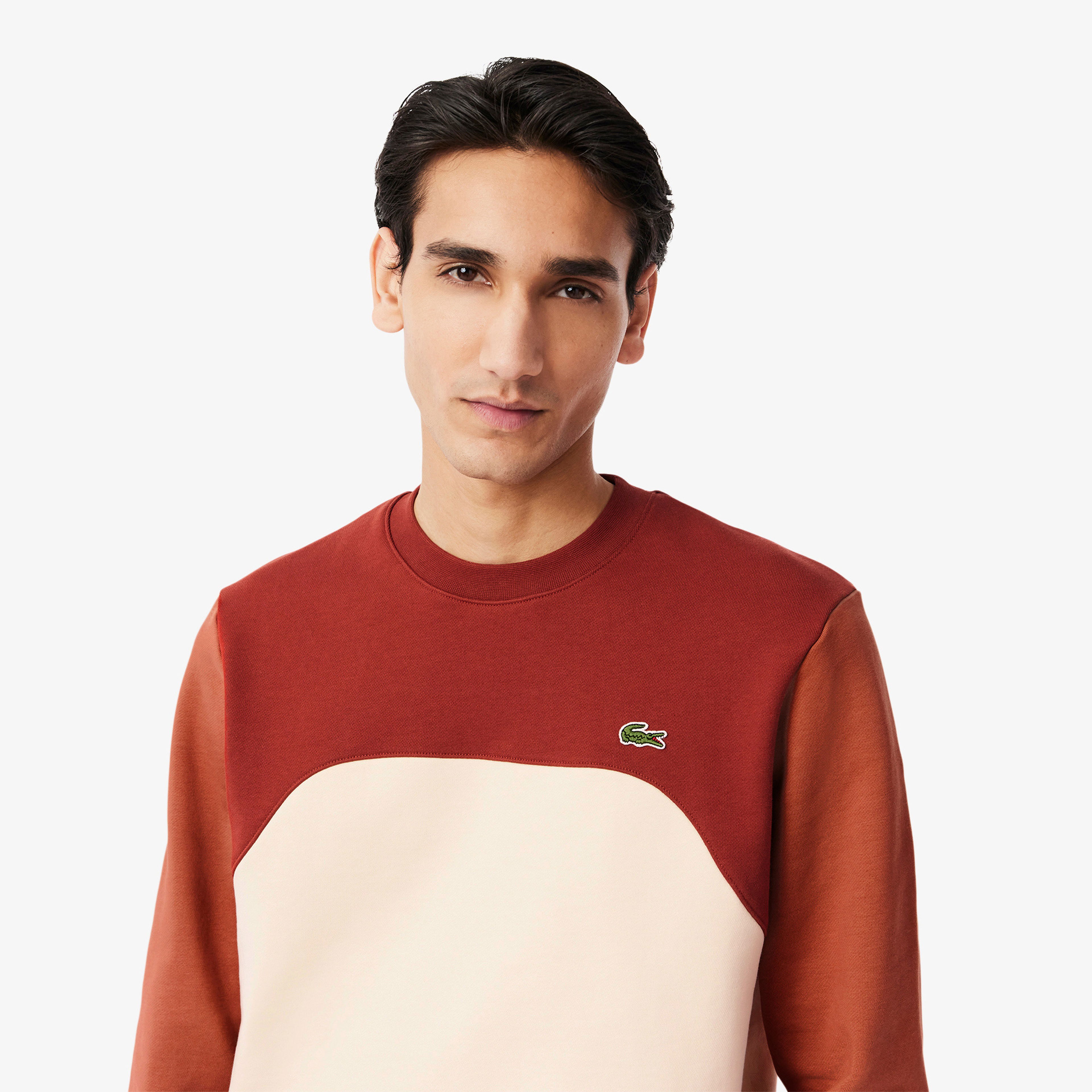 Lacoste Erkek Classic Fit Bisiklet Yaka Renk Bloklu Bordo Sweatshirt