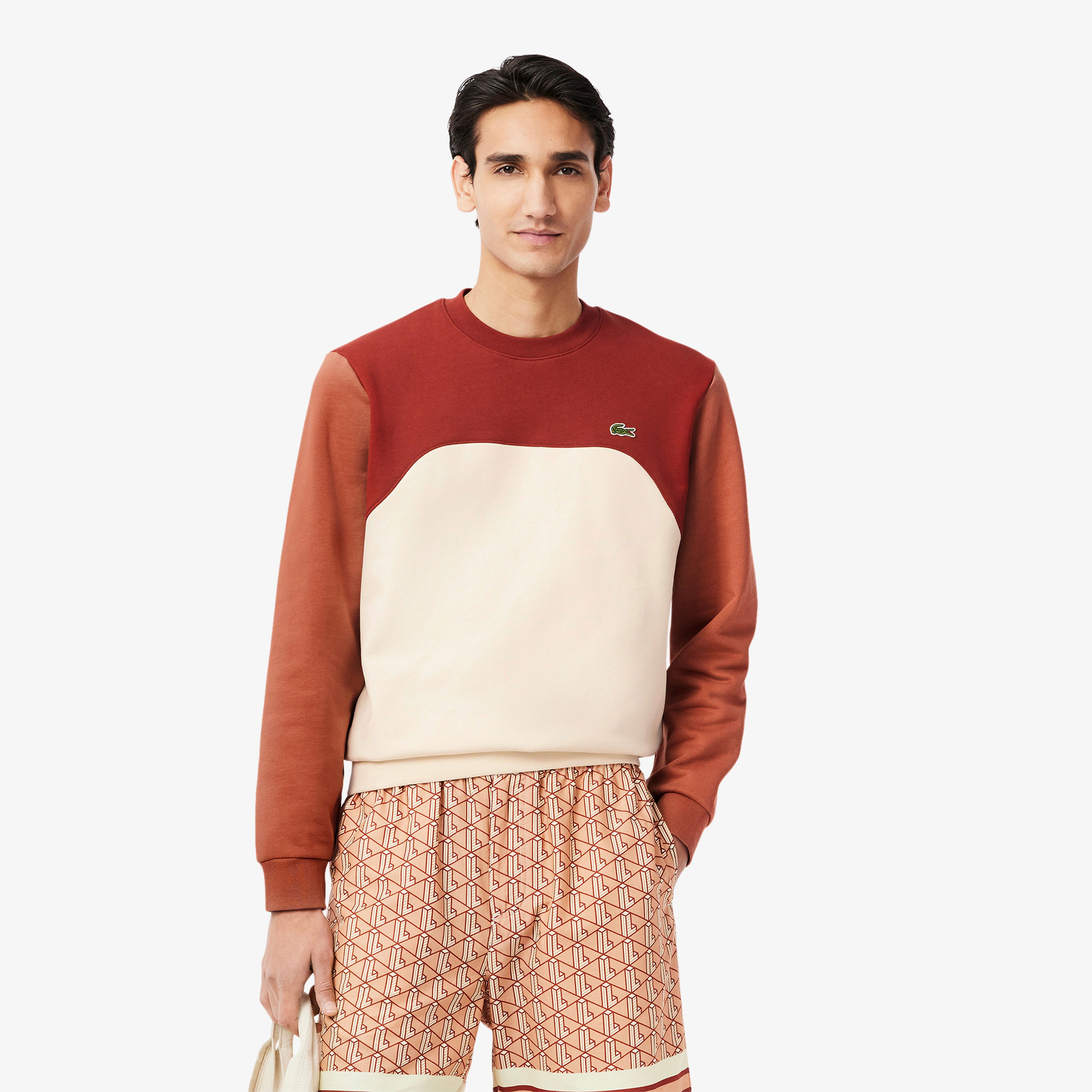 Lacoste Erkek Classic Fit Bisiklet Yaka Renk Bloklu Bordo Sweatshirt