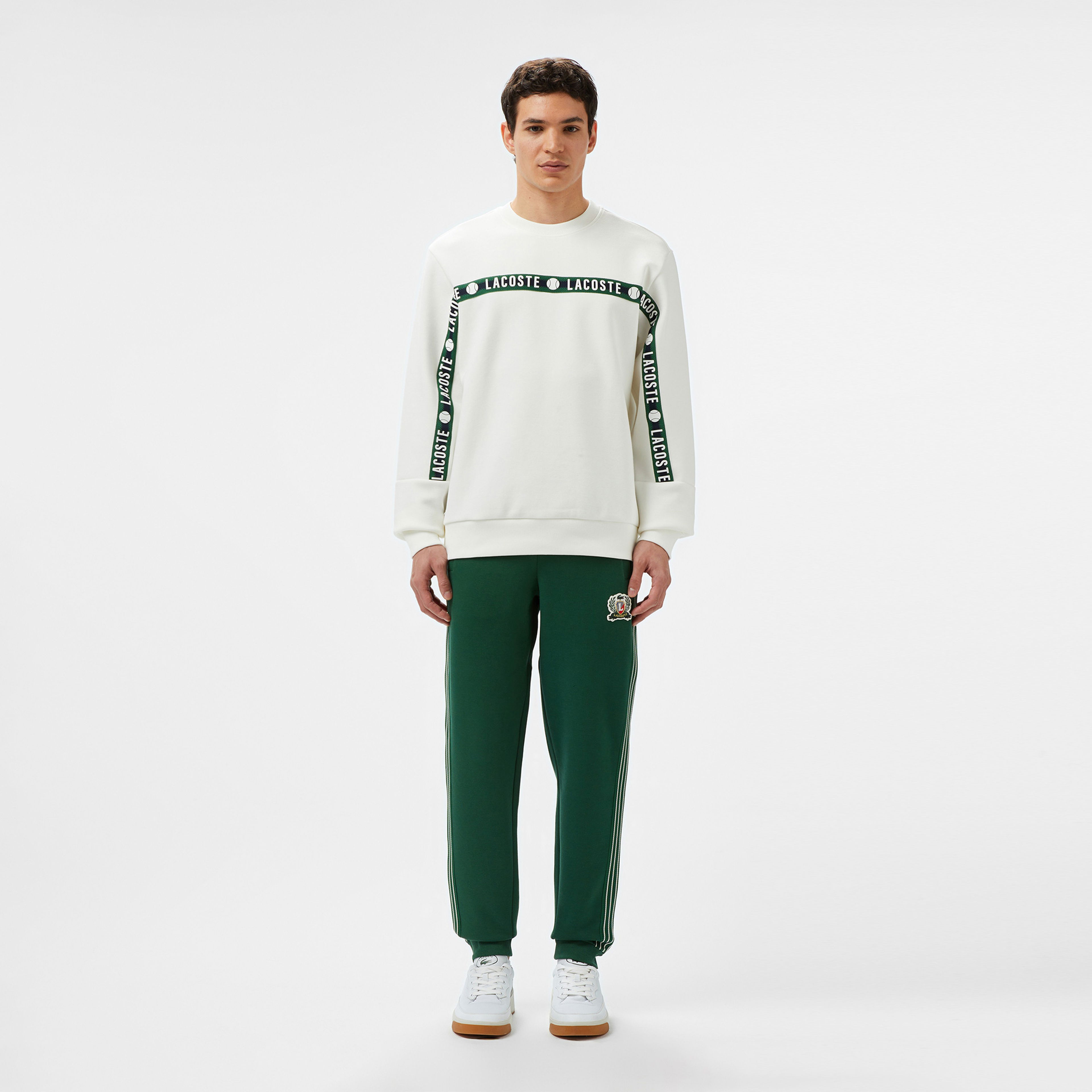 Lacoste Erkek Classic Fit Bisiklet Yaka Baskılı Beyaz Sweatshirt