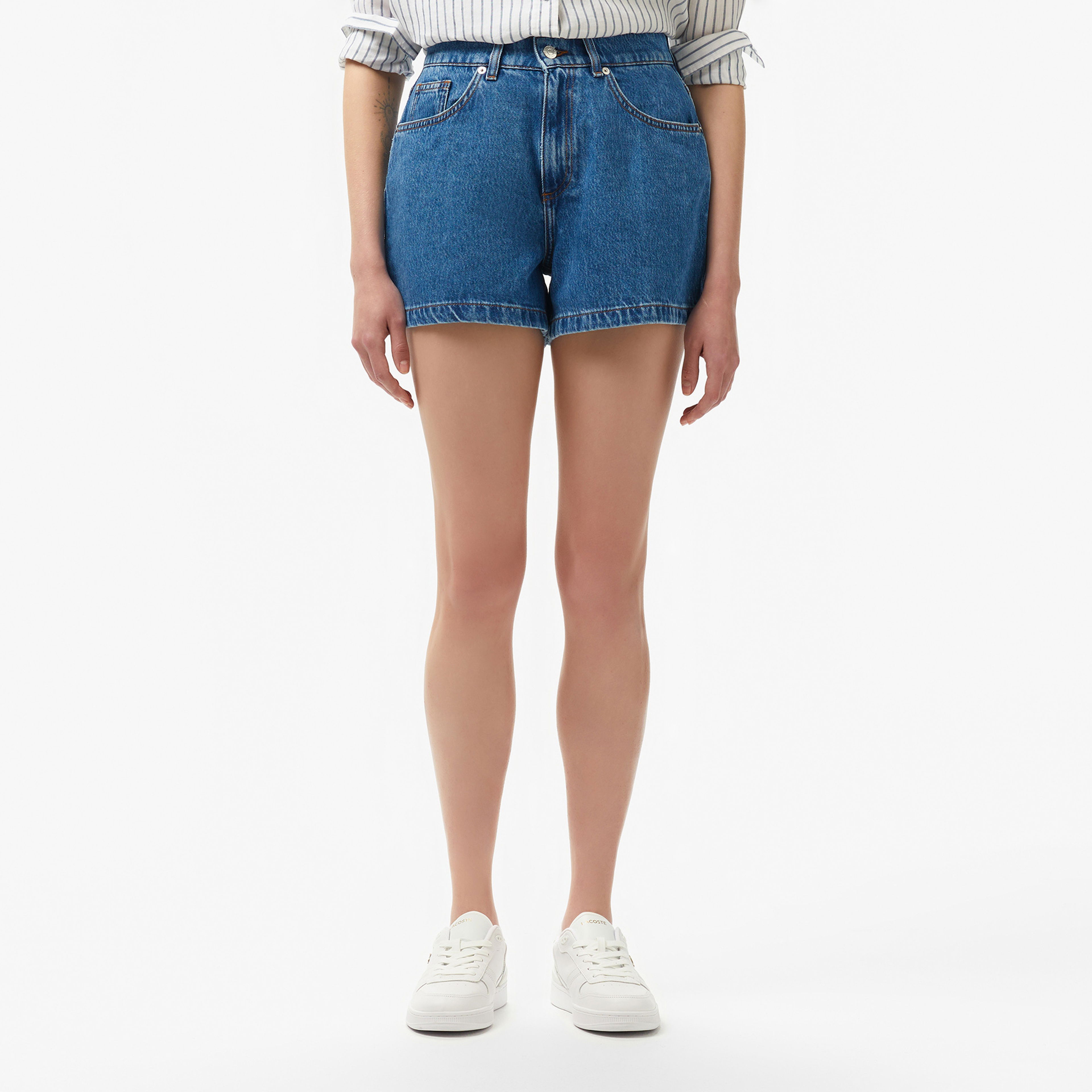 Lacoste Kadın Regular Fit Denim Koyu Mavi Şort