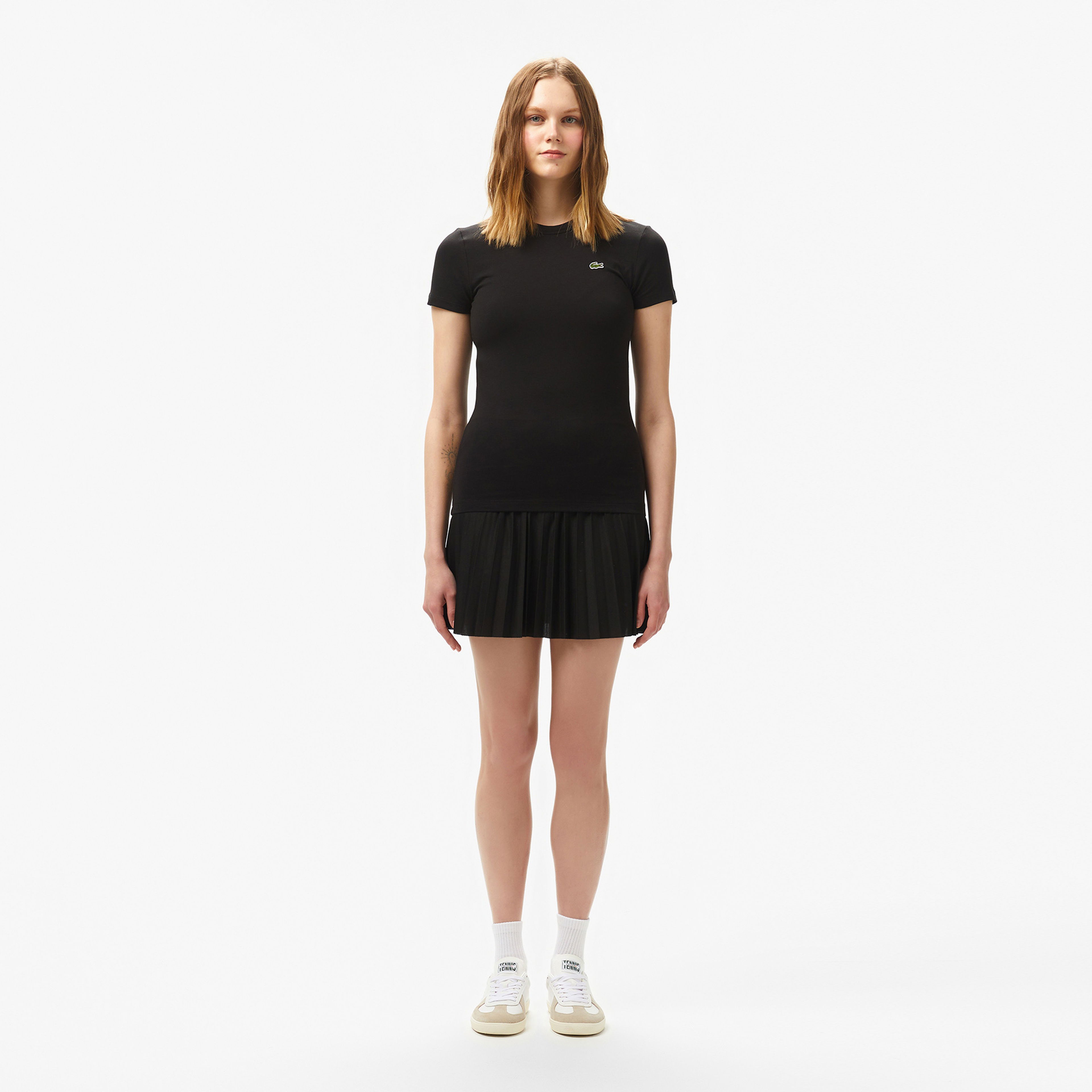 Lacoste Kadın Slim Fit Bisiklet Yaka Siyah T-Shirt