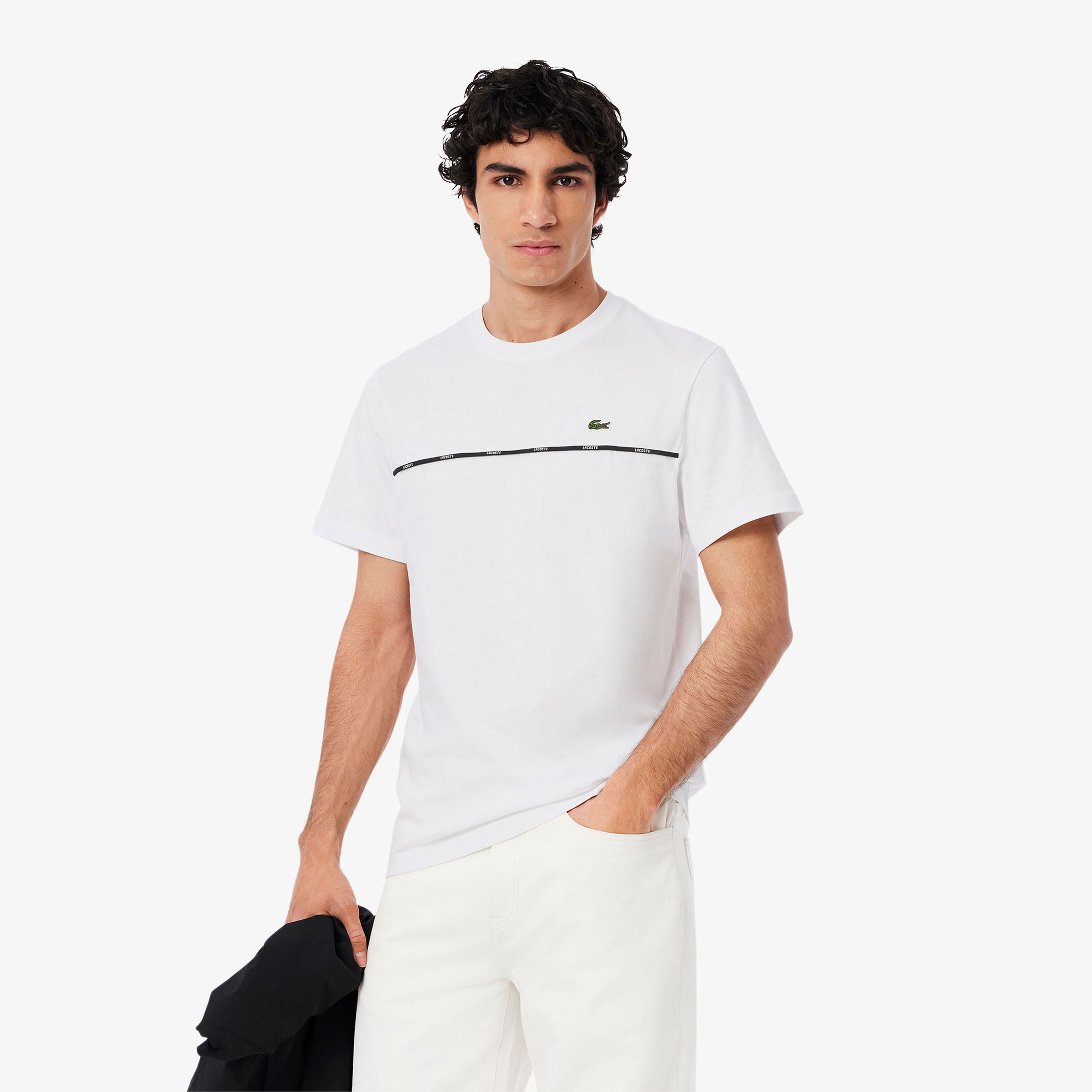 Lacoste Erkek Regular Fit Bisiklet Yaka Baskılı Beyaz T-Shirt