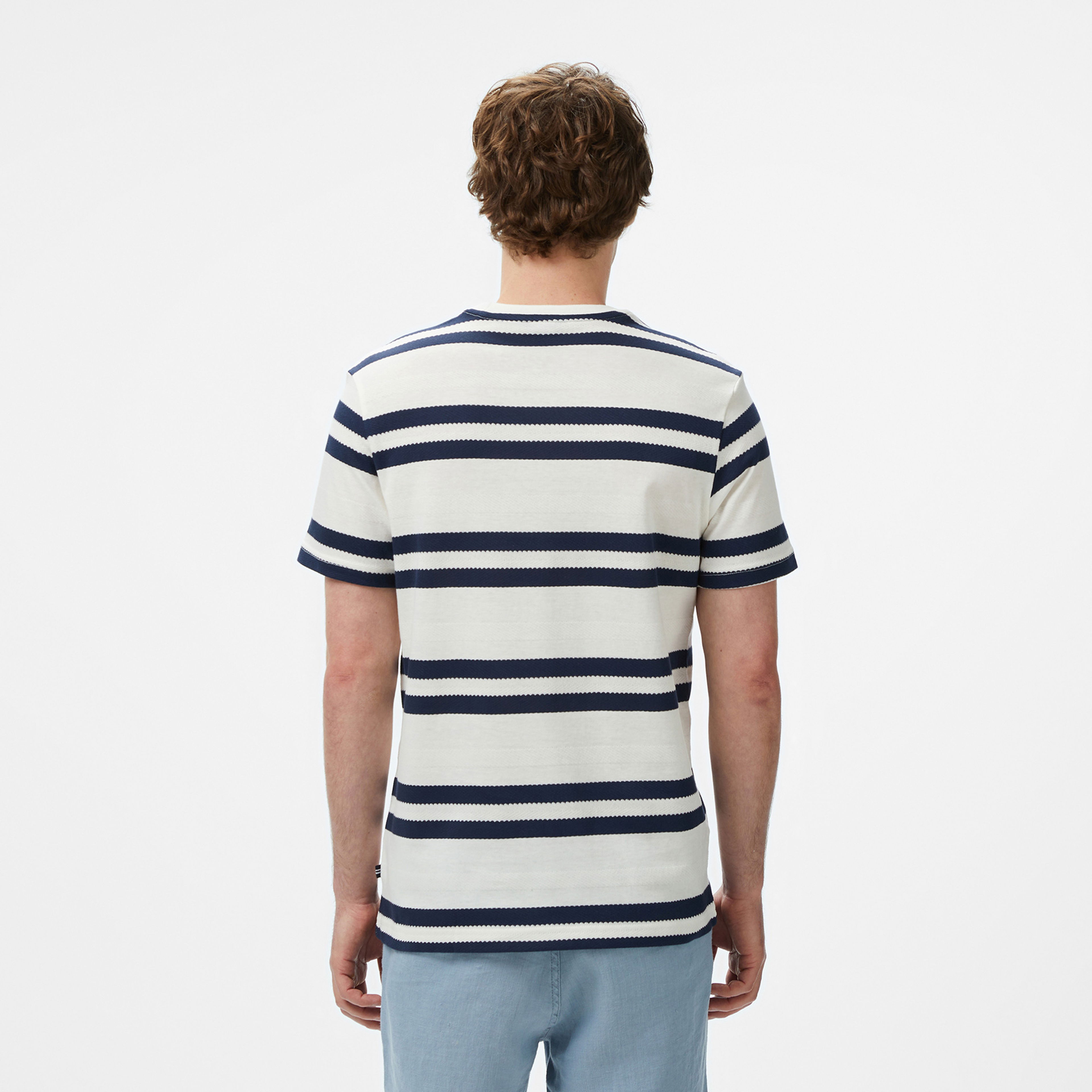 Nautica Erkek Krem Regular Fit Çizgili T-Shirt