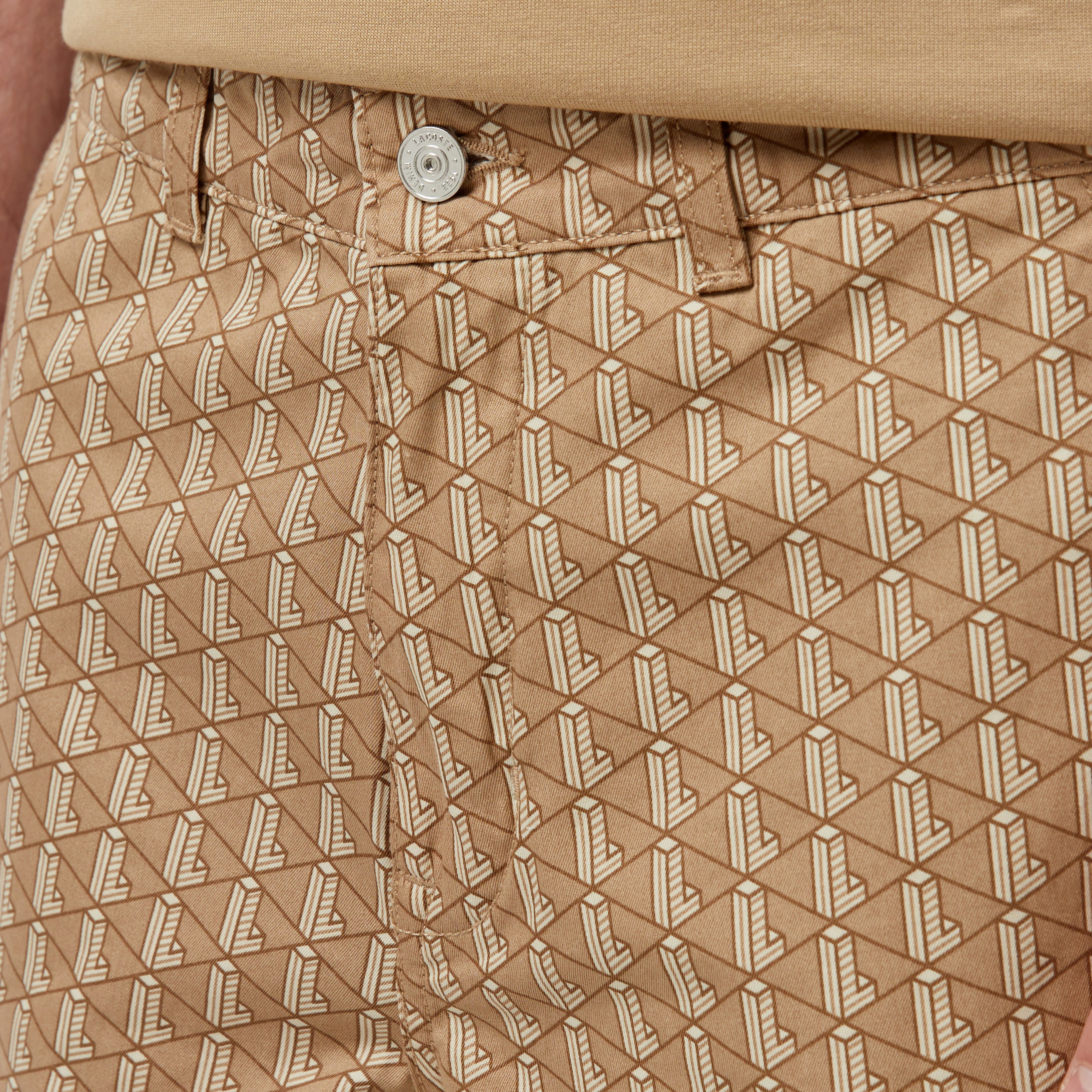 Lacoste Erkek Loose Fit Monogram Bej Bermuda Şort