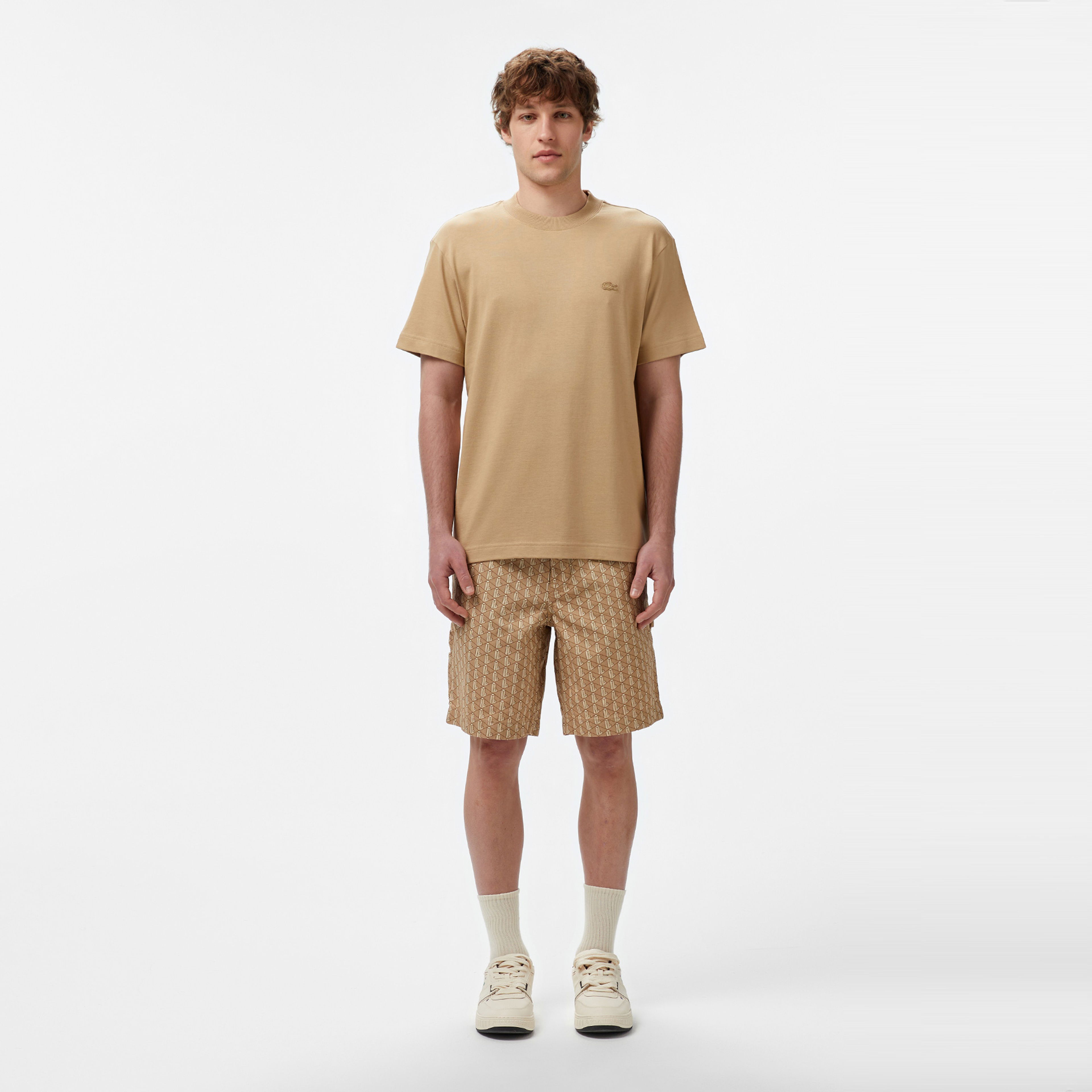 Lacoste Erkek Loose Fit Monogram Bej Bermuda Şort
