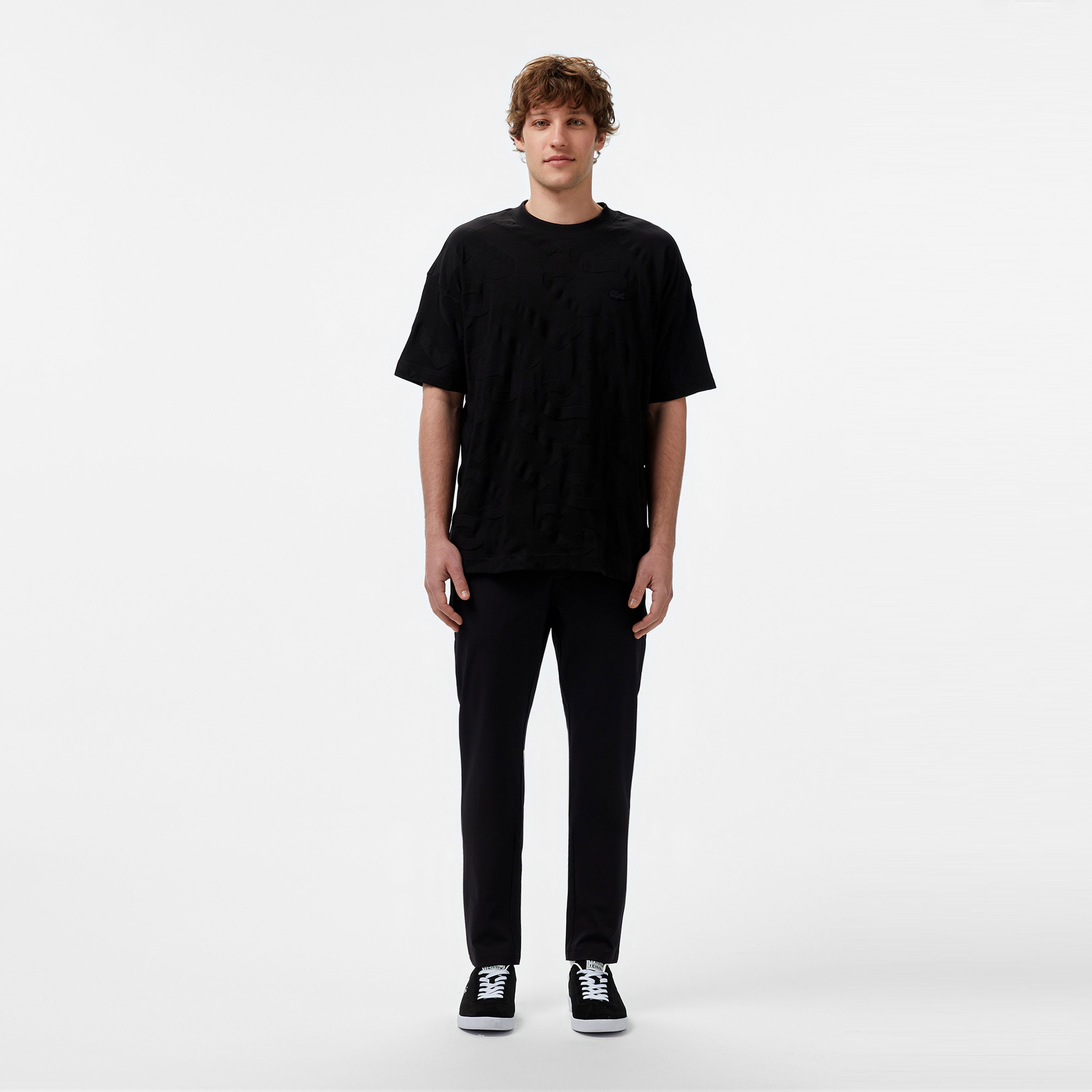Lacoste Erkek Bisiklet Yaka Desenli Siyah T-Shirt