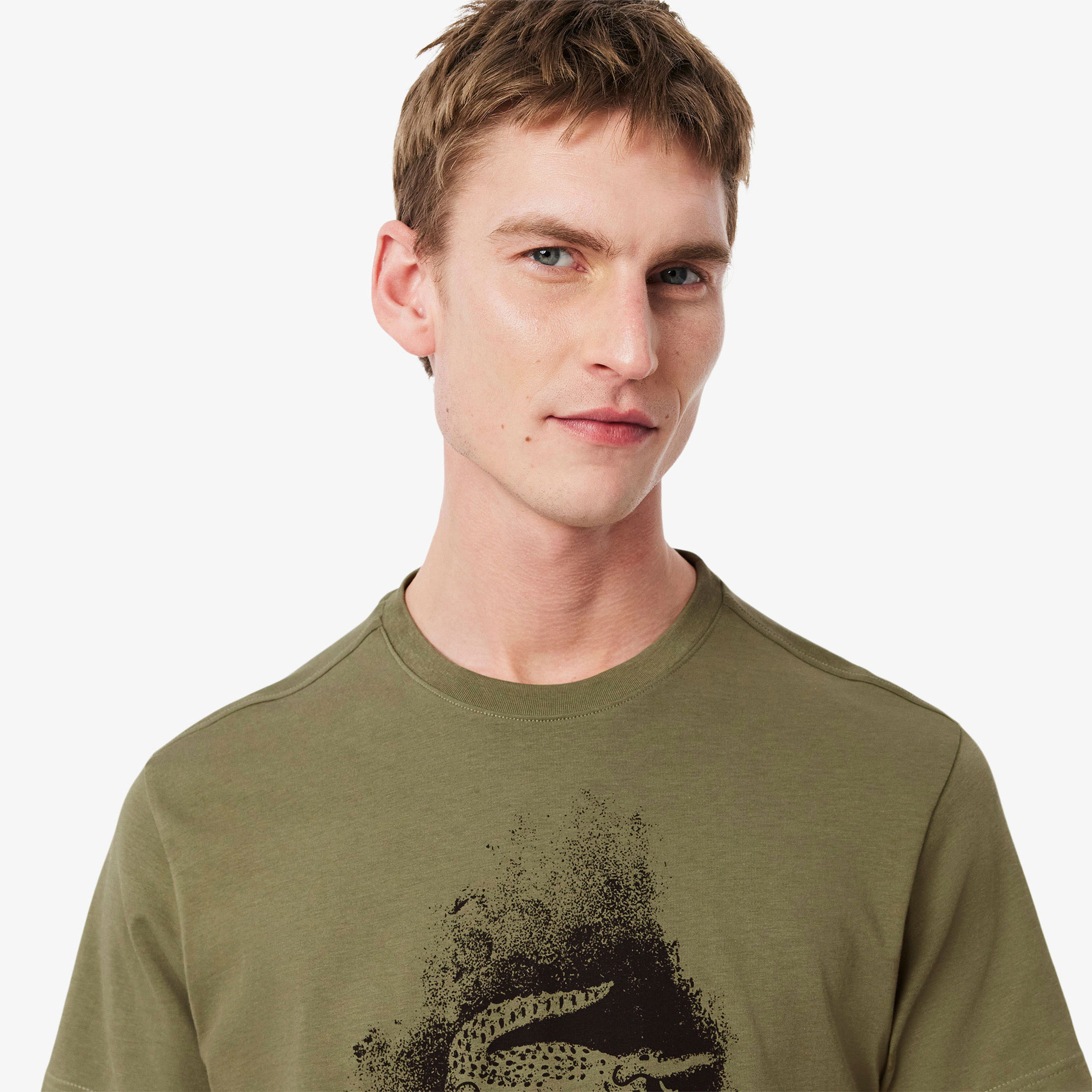 Lacoste Erkek Regular Fit Bisiklet Yaka Baskılı Haki T-Shirt