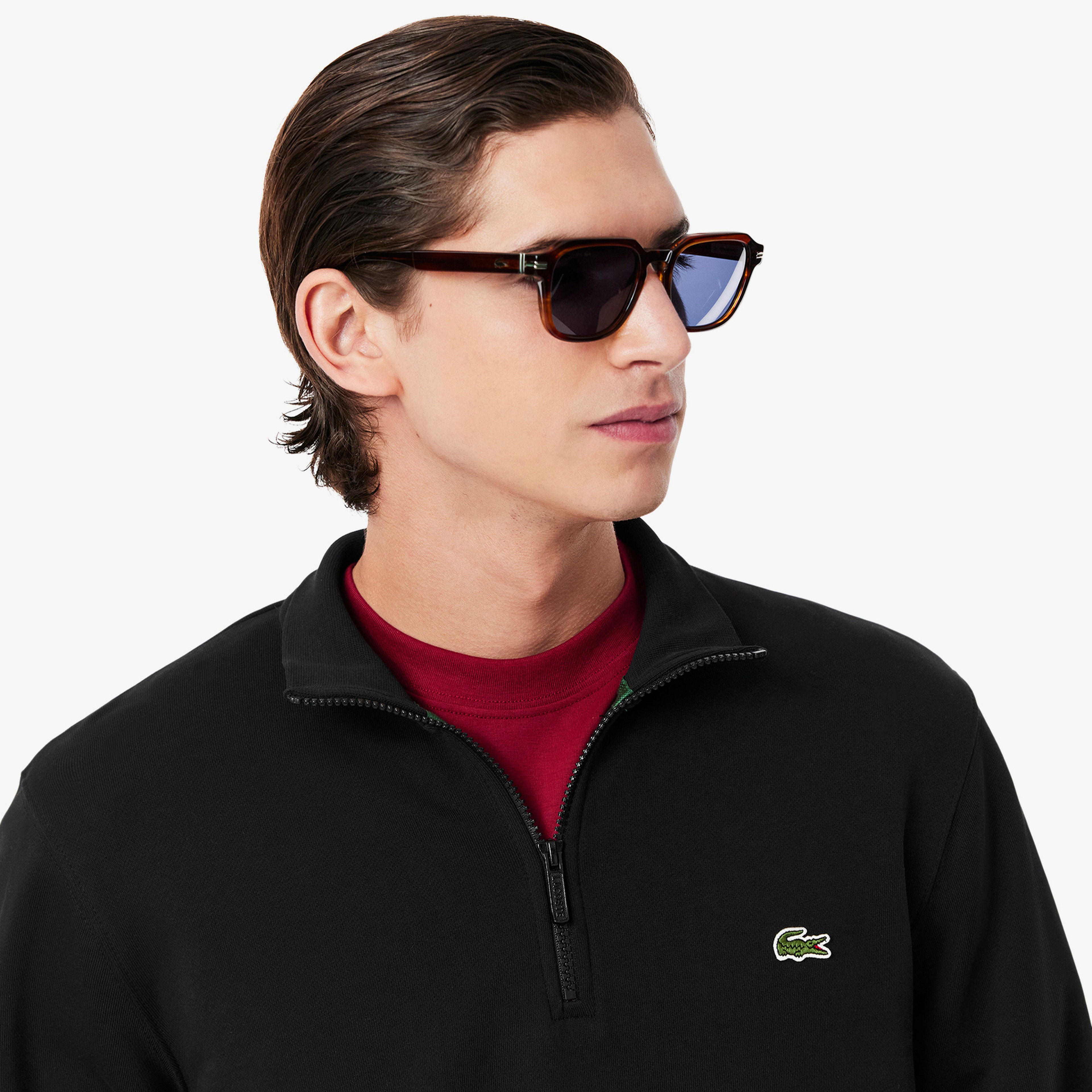 Lacoste High Neck Zipped Fleece Erkek Siyah Sweatshirt