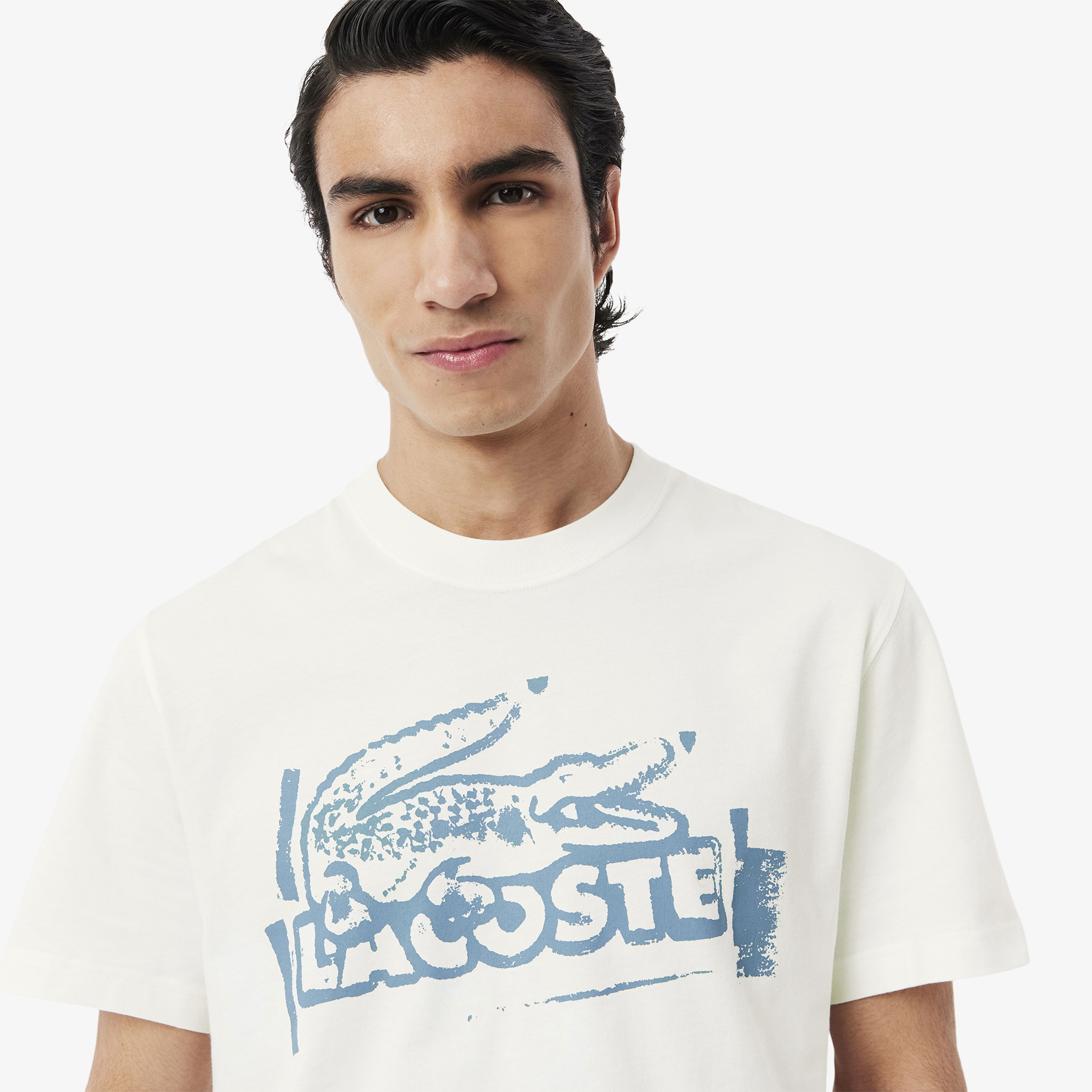 Lacoste Classic Fit Baskılı Erkek Bej T-Shirt