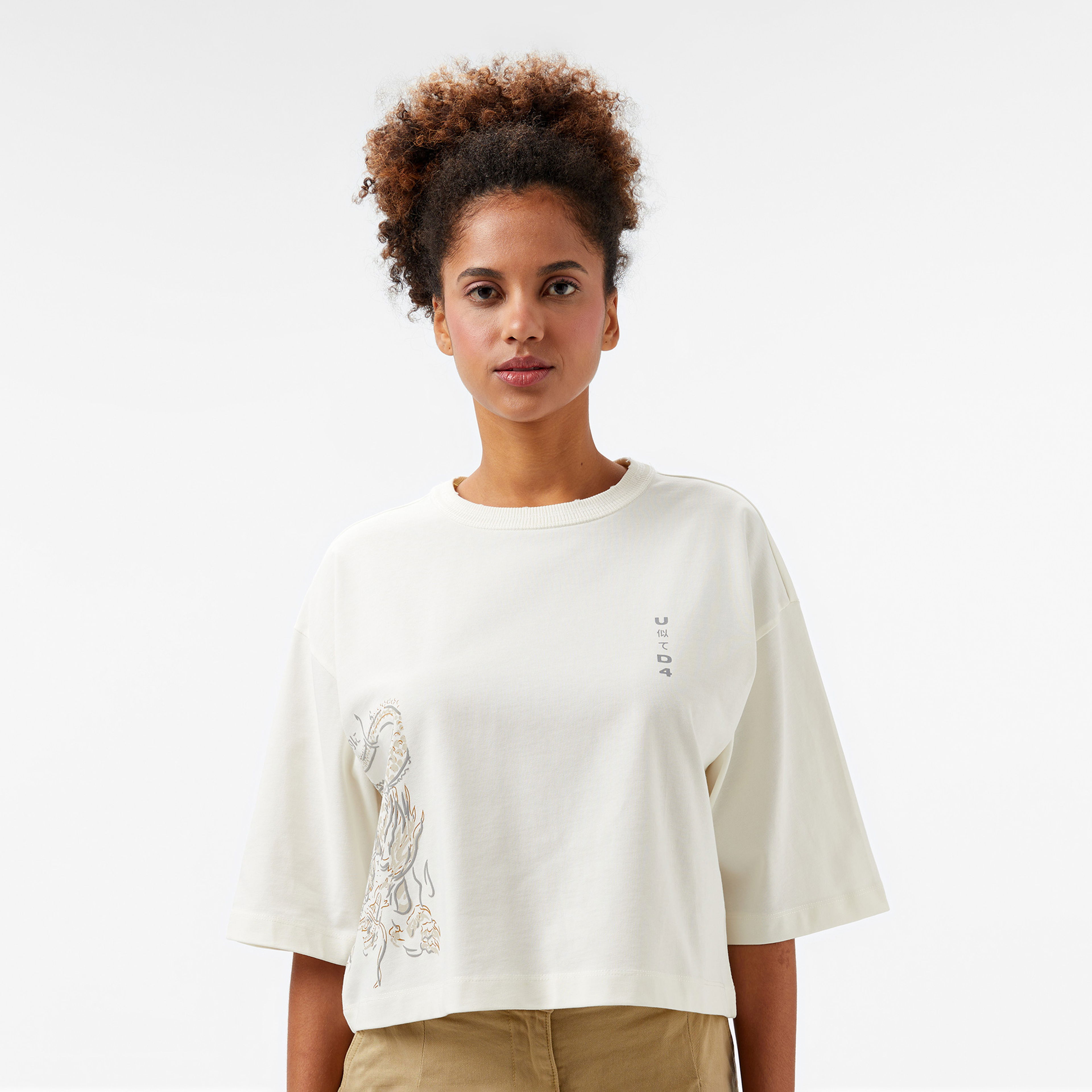 UNITED4 Kadın Krem T-Shirt