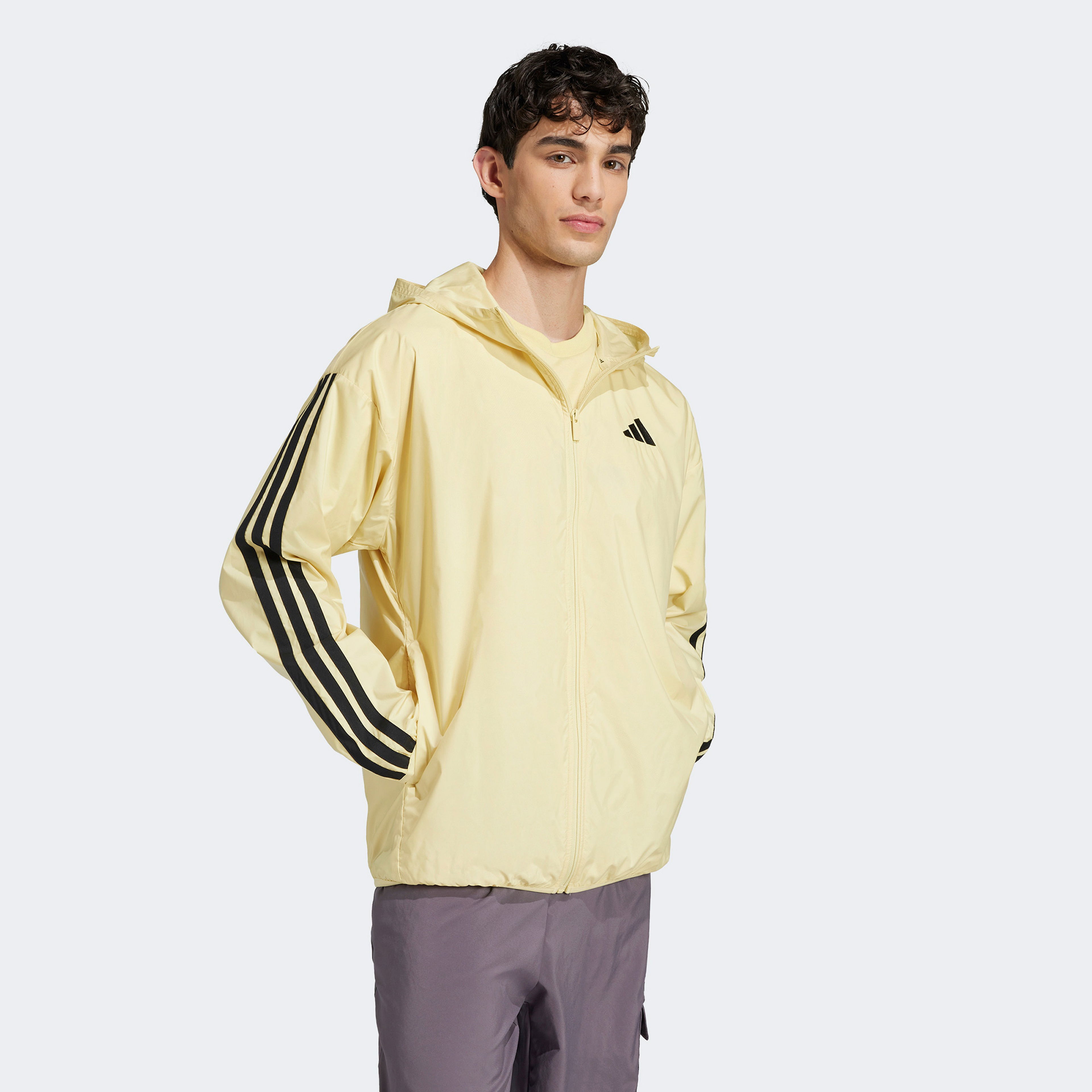 adidas Essentials 3 Stripes Windbreaker Erkek Sarı Ceket