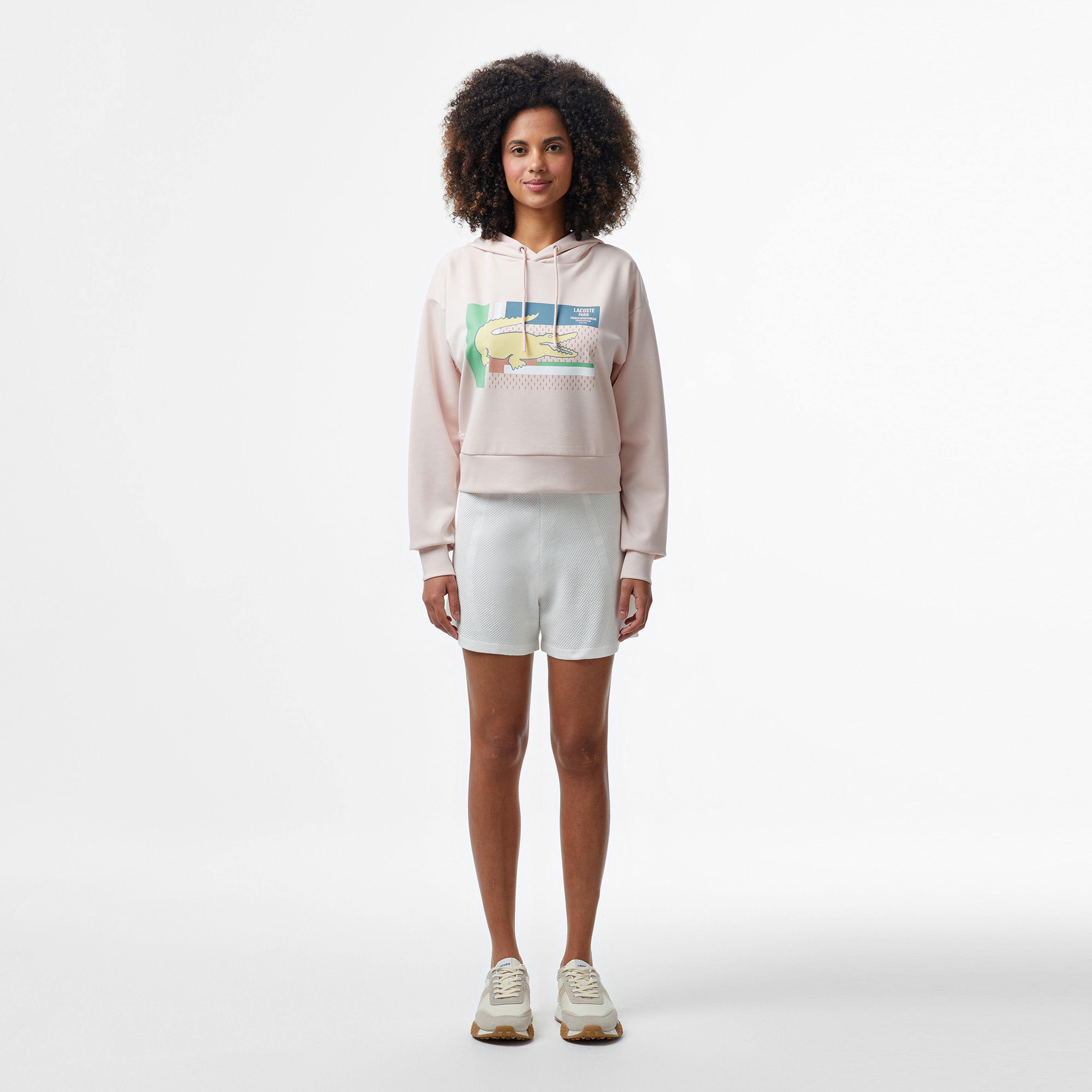 Lacoste Kadın Relaxed Fit Kapüşonlu Baskılı Açık Pembe Sweatshirt