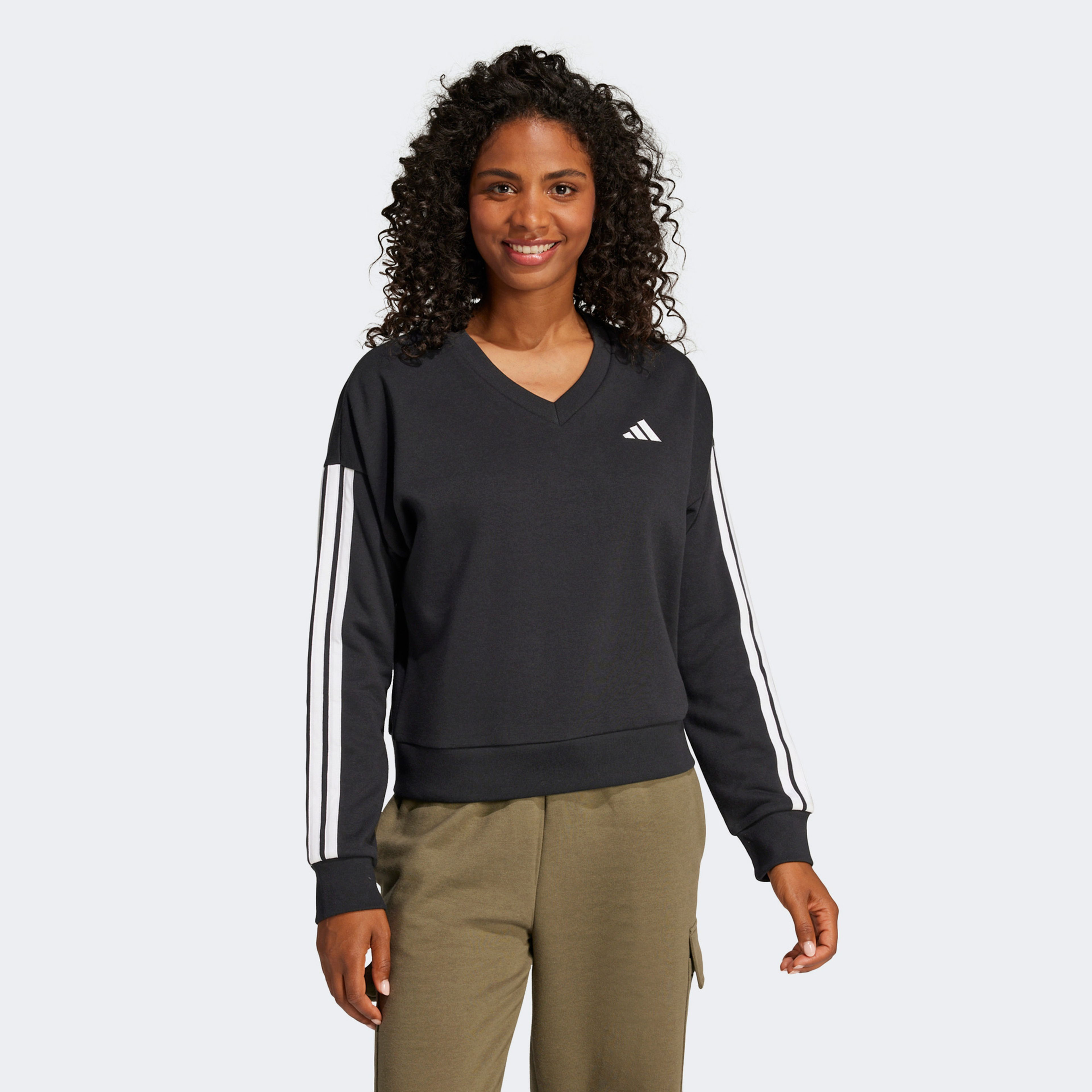 adidas Essentials 3 Stripes French Terry Kadın Siyah Sweatshirt