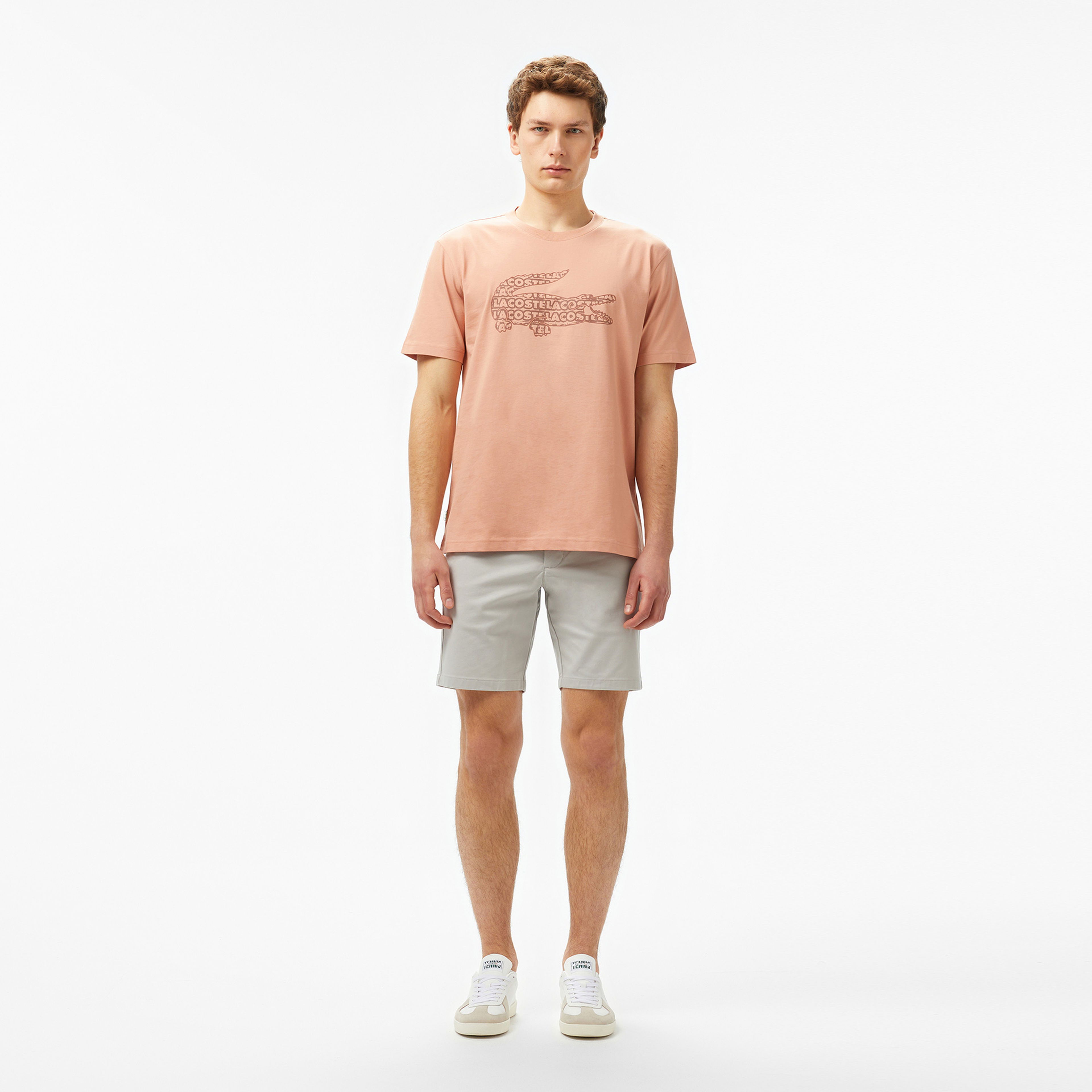 Lacoste Erkek Regular Fit Bisiklet Yaka Baskılı Açık Kahverengi T-Shirt