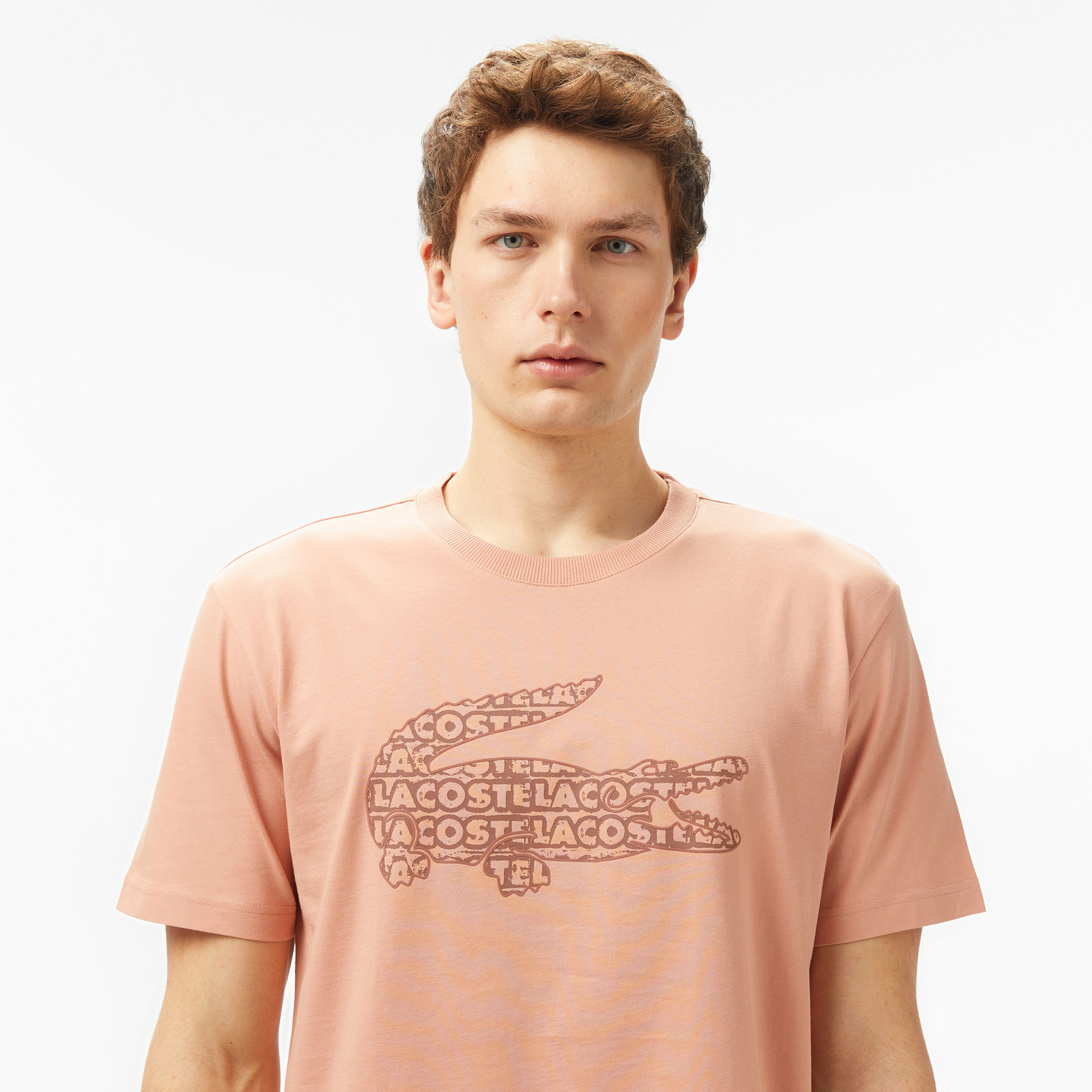 Lacoste Erkek Regular Fit Bisiklet Yaka Baskılı Açık Kahverengi T-Shirt