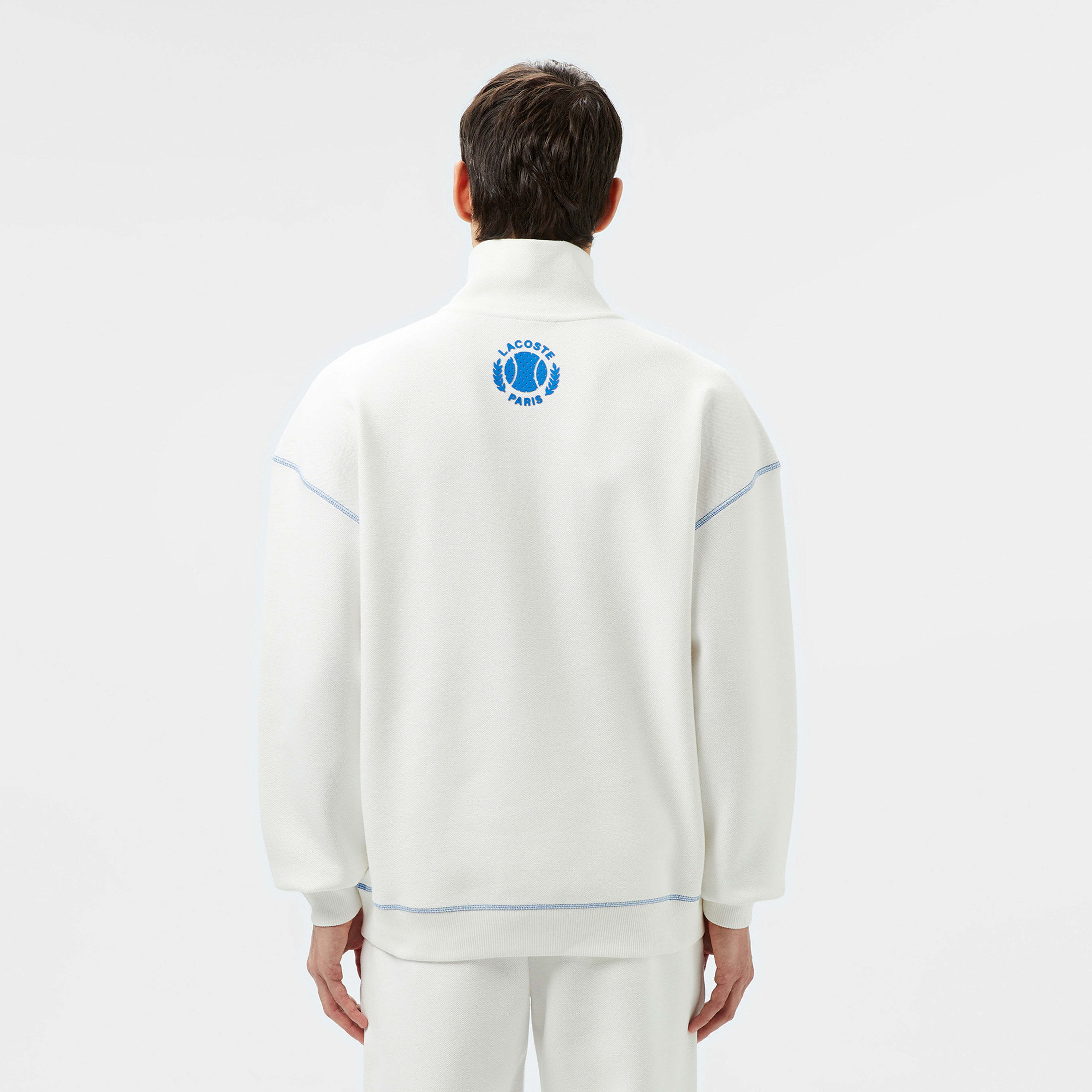 Lacoste Erkek Relaxed Fit Yarım Fermuarlı Renk Bloklu Beyaz Sweatshirt