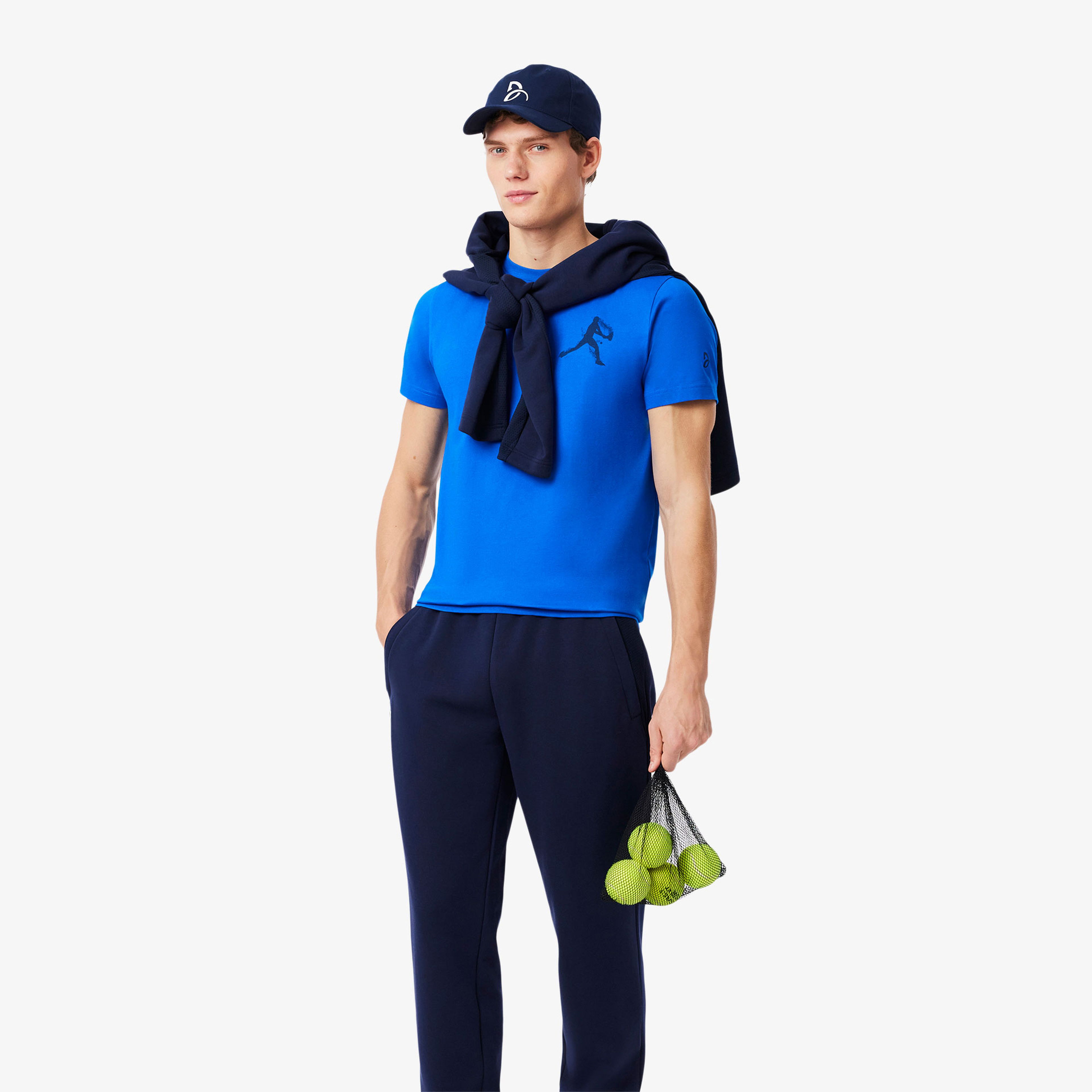 Lacoste Tennis x Novak Djokovic Erkek Bisiklet Yaka Baskılı Lacivert T-Shirt & Şapka Seti