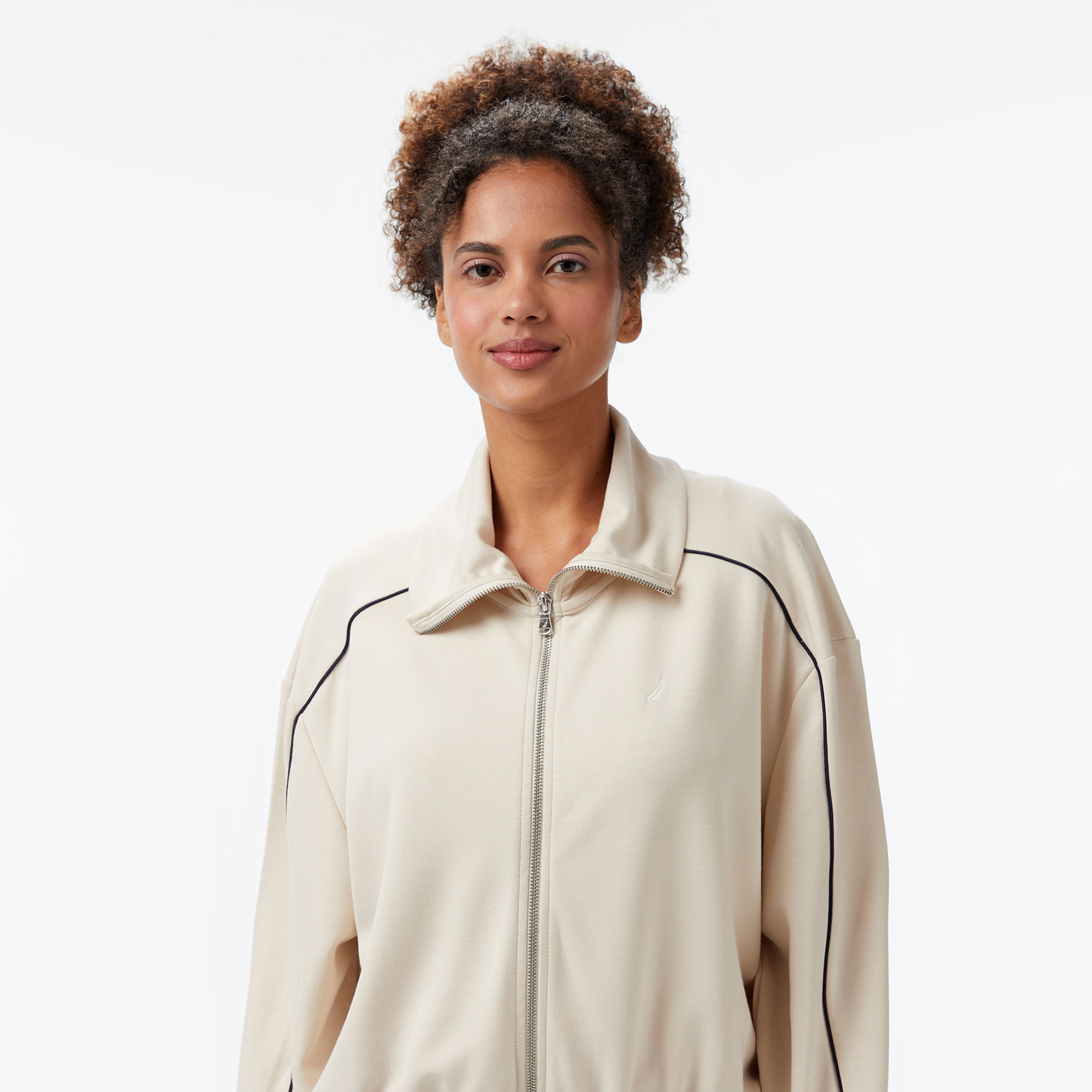 Nautica Kadın Ekru Regular Fit Dik Yaka Sweatshirt