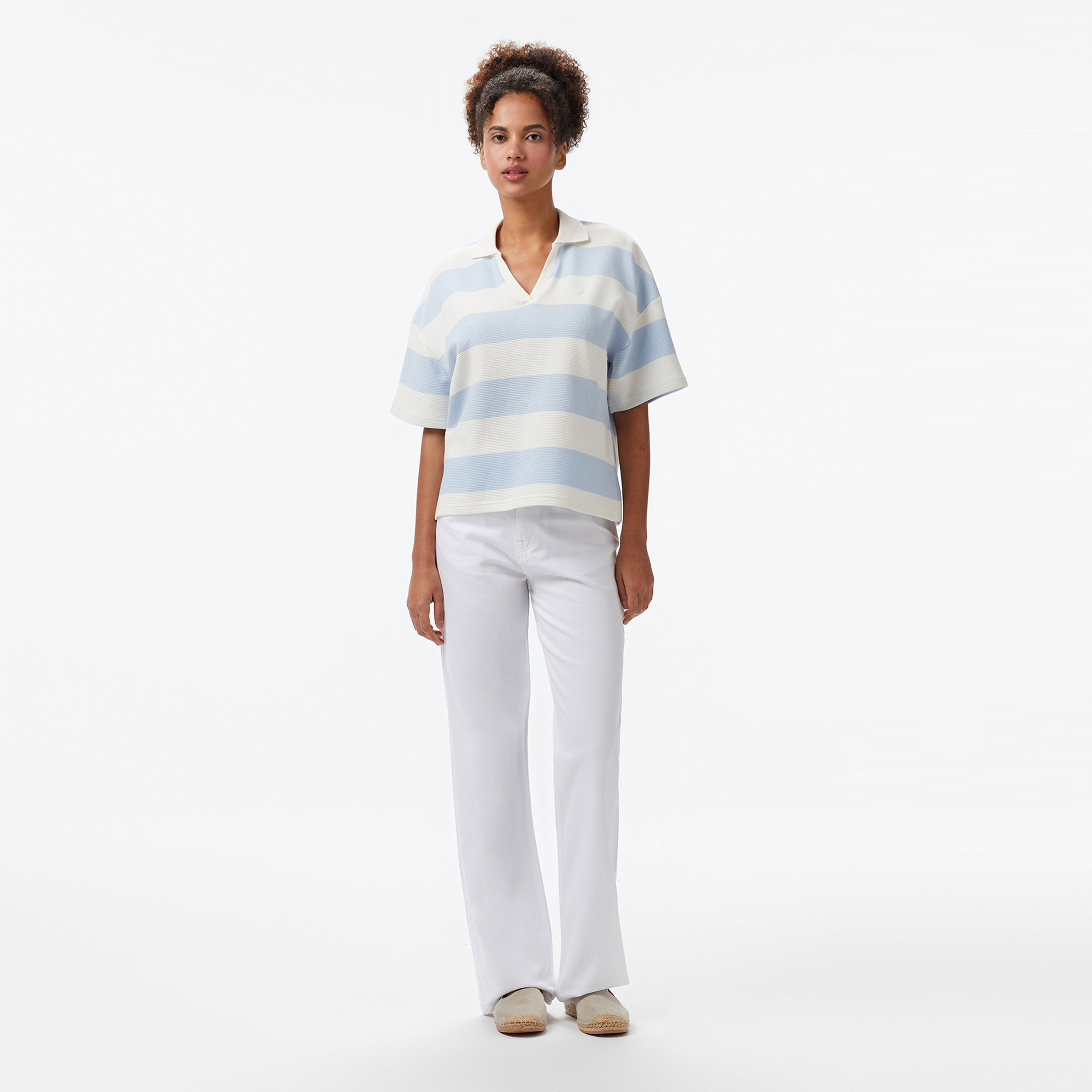 Nautica Kadın Mavi Regular Fit Çizgili Polo Yaka T-Shirt
