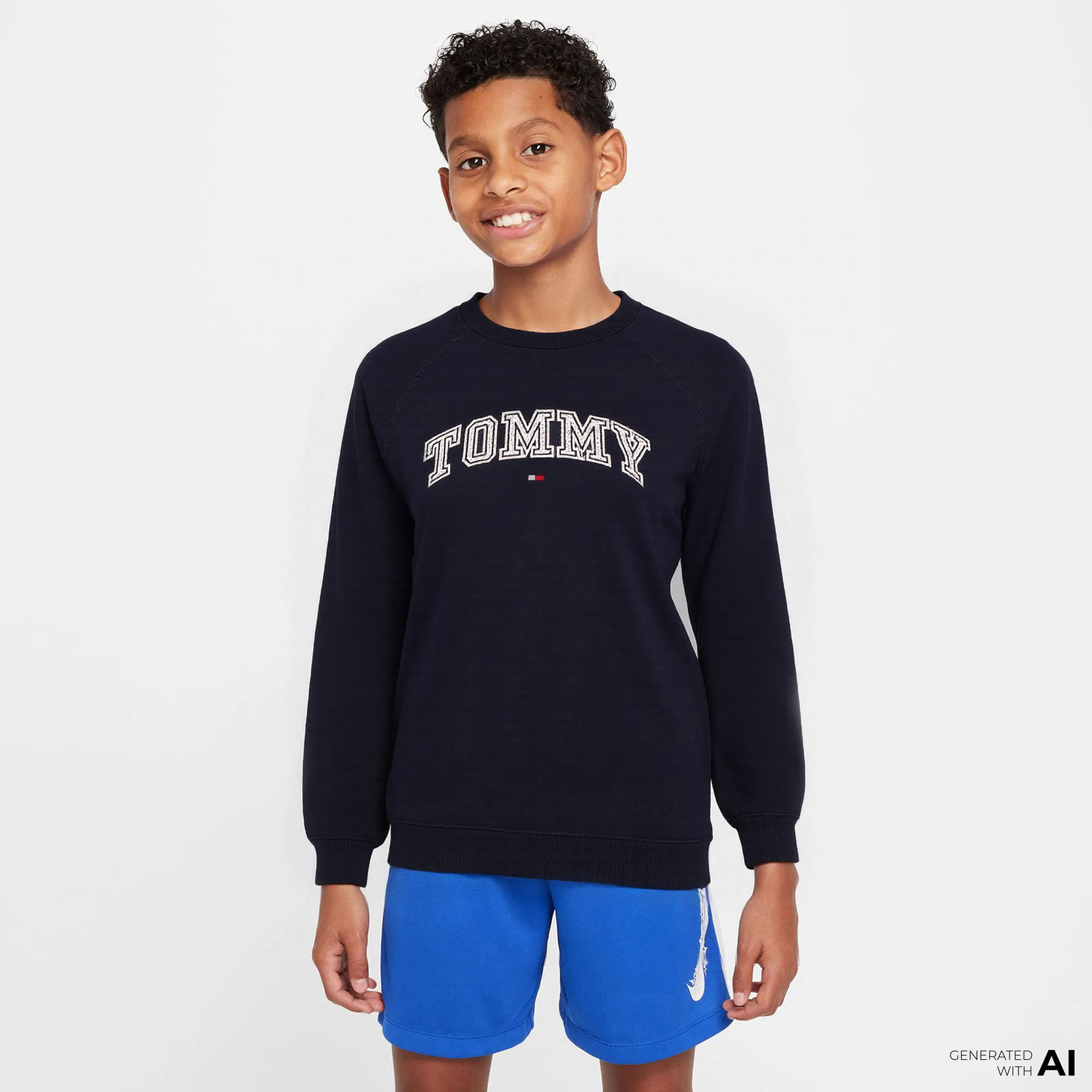 Tommy Hilfiger Varsity Embroidered Çocuk Lacivert Sweatshirt