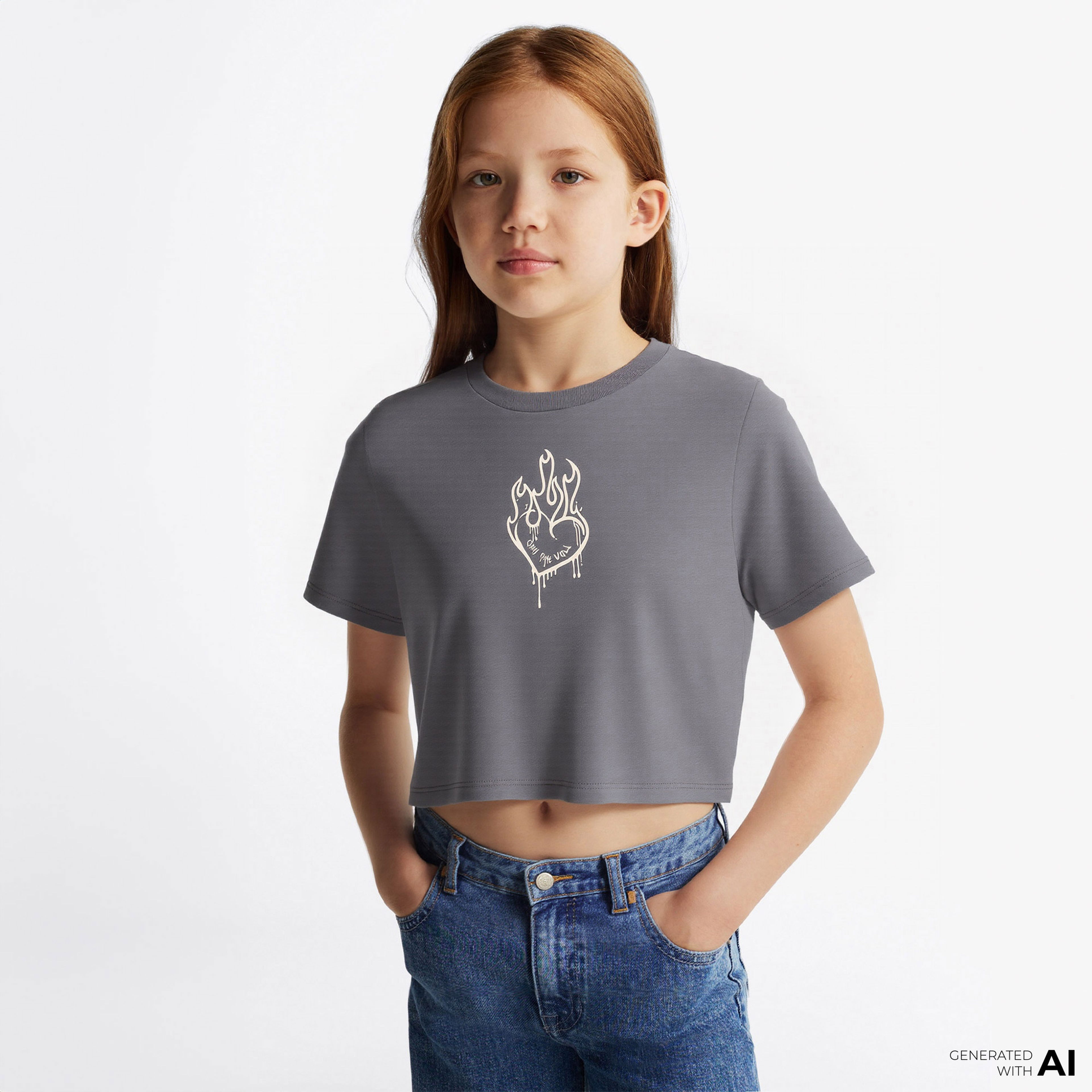 Vans Fire in Your Heart Ss Çocuk Gri T-Shirt