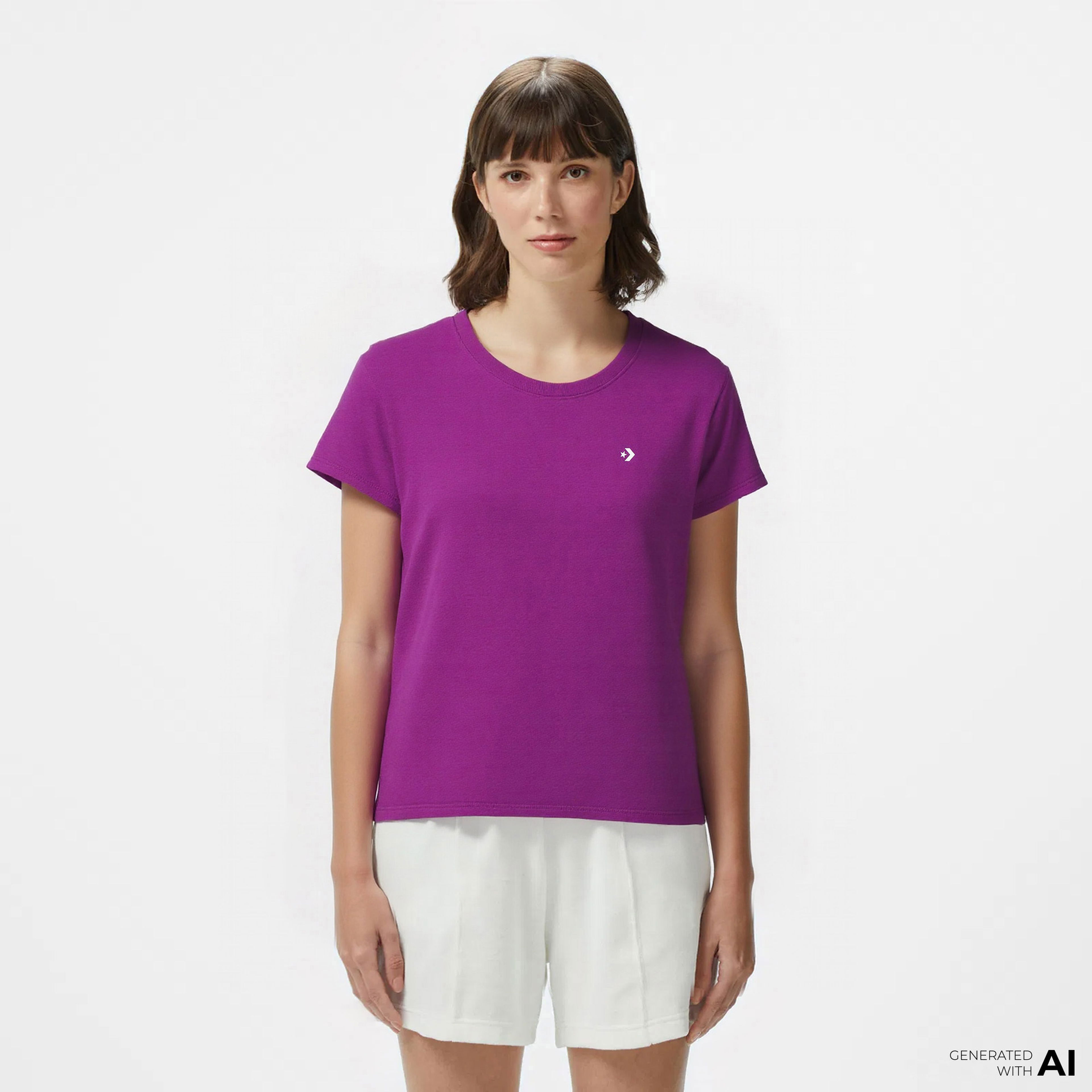 Converse Classic Kadın Slim Fit Cropped Mor T-Shirt