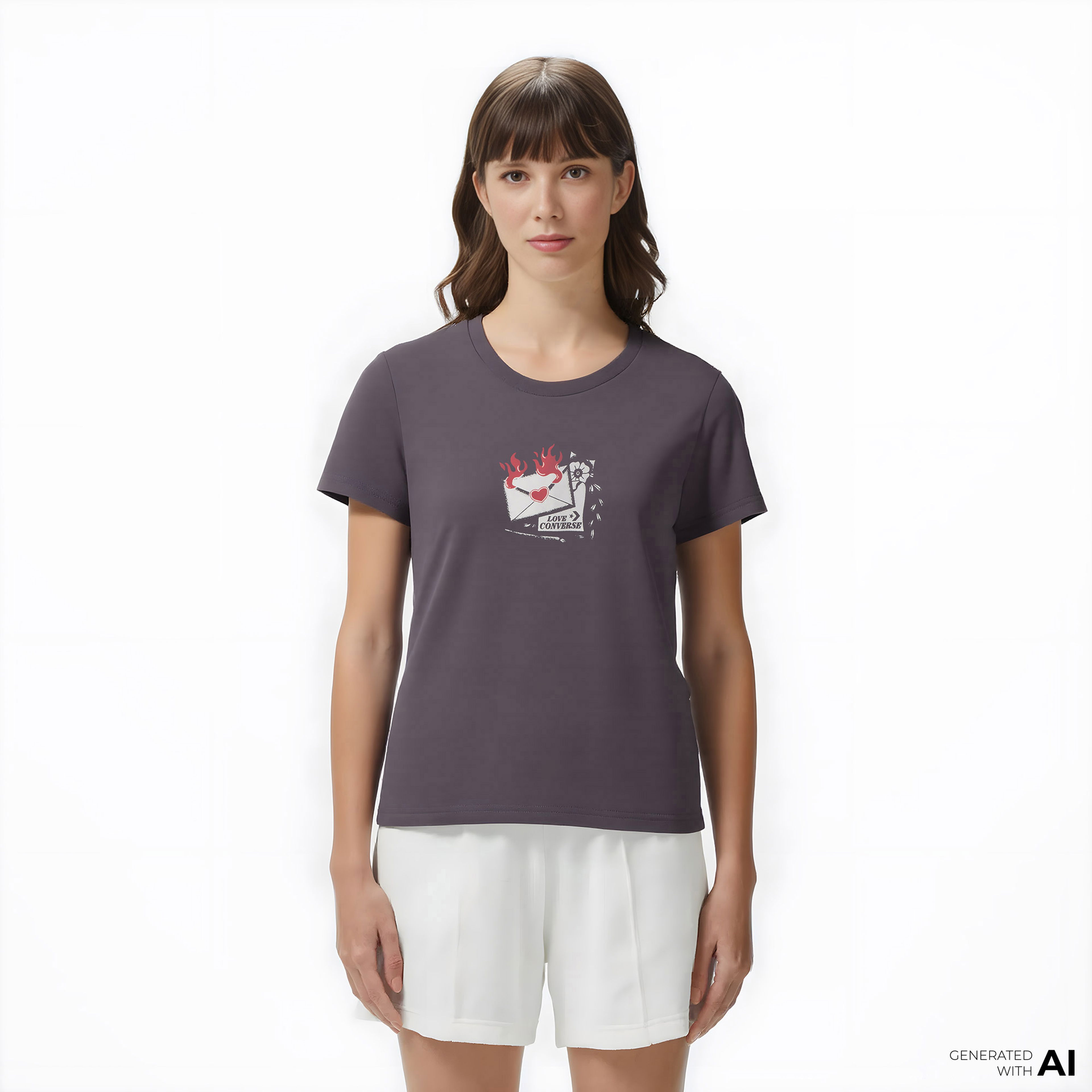 Converse Classic Kadın Slim Fit Baskılı Siyah T-Shirt