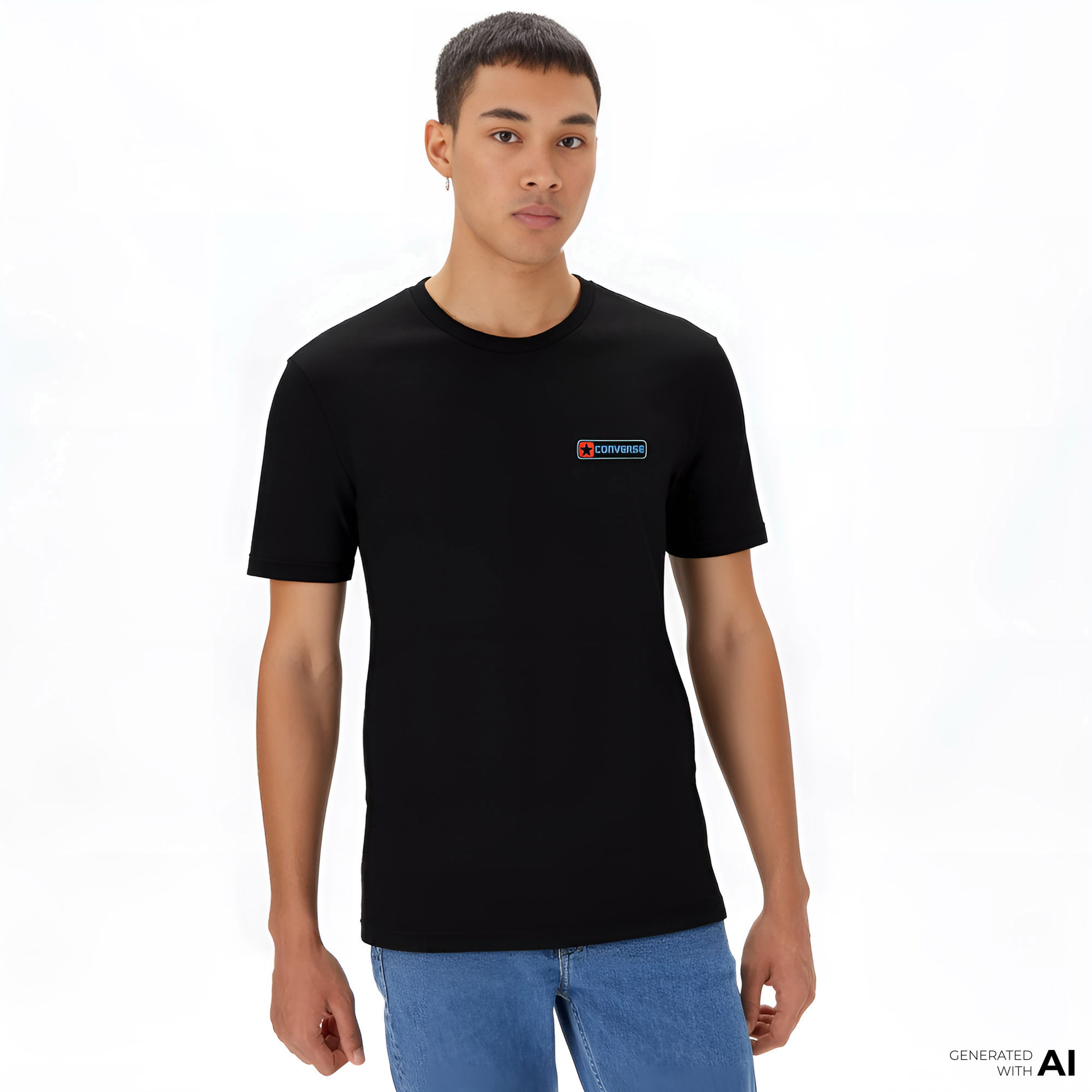 Converse Logo Erkek Grafik Baskılı Siyah T-Shirt