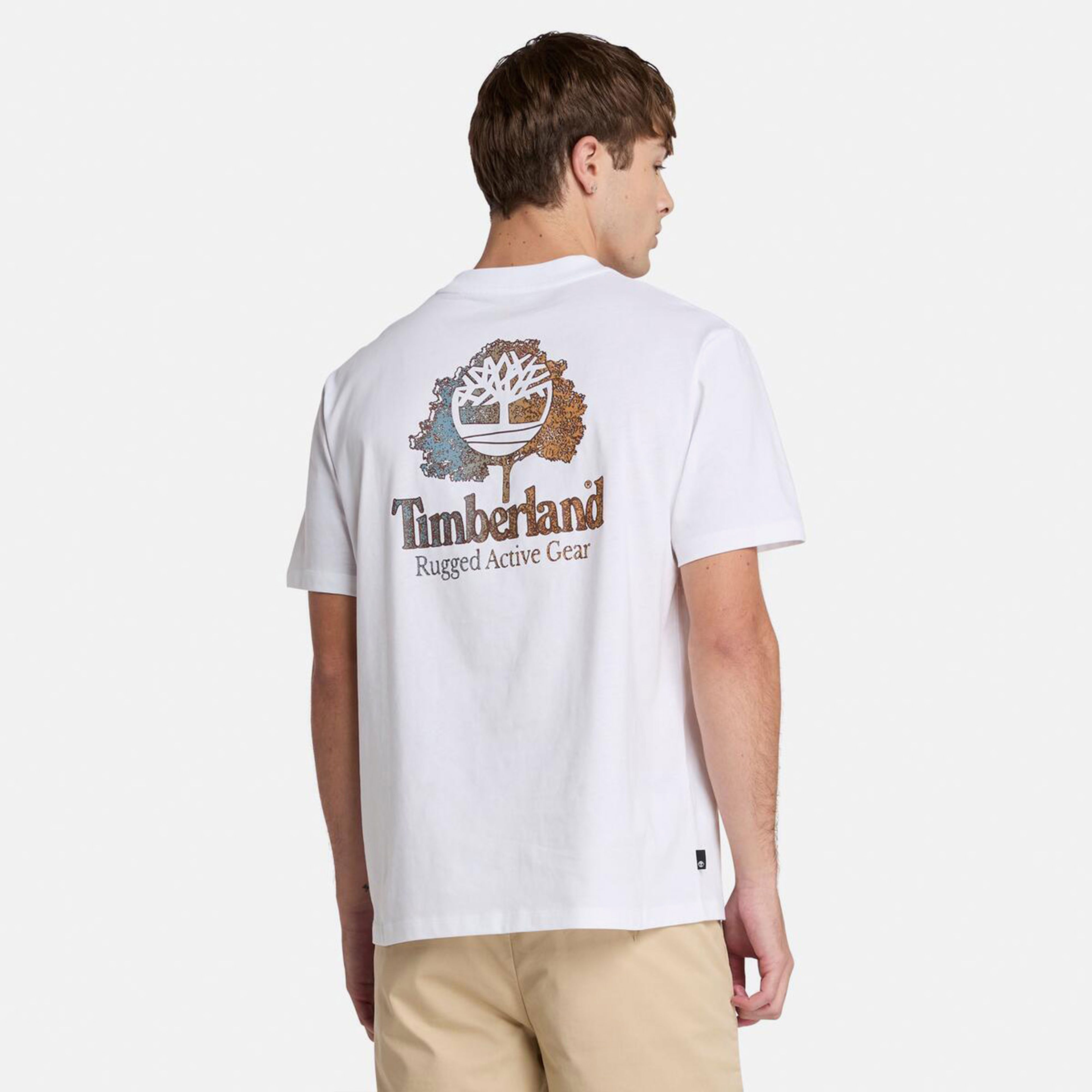 Timberland Rugged Active Gear Back Graphic Erkek Beyaz T-Shirt