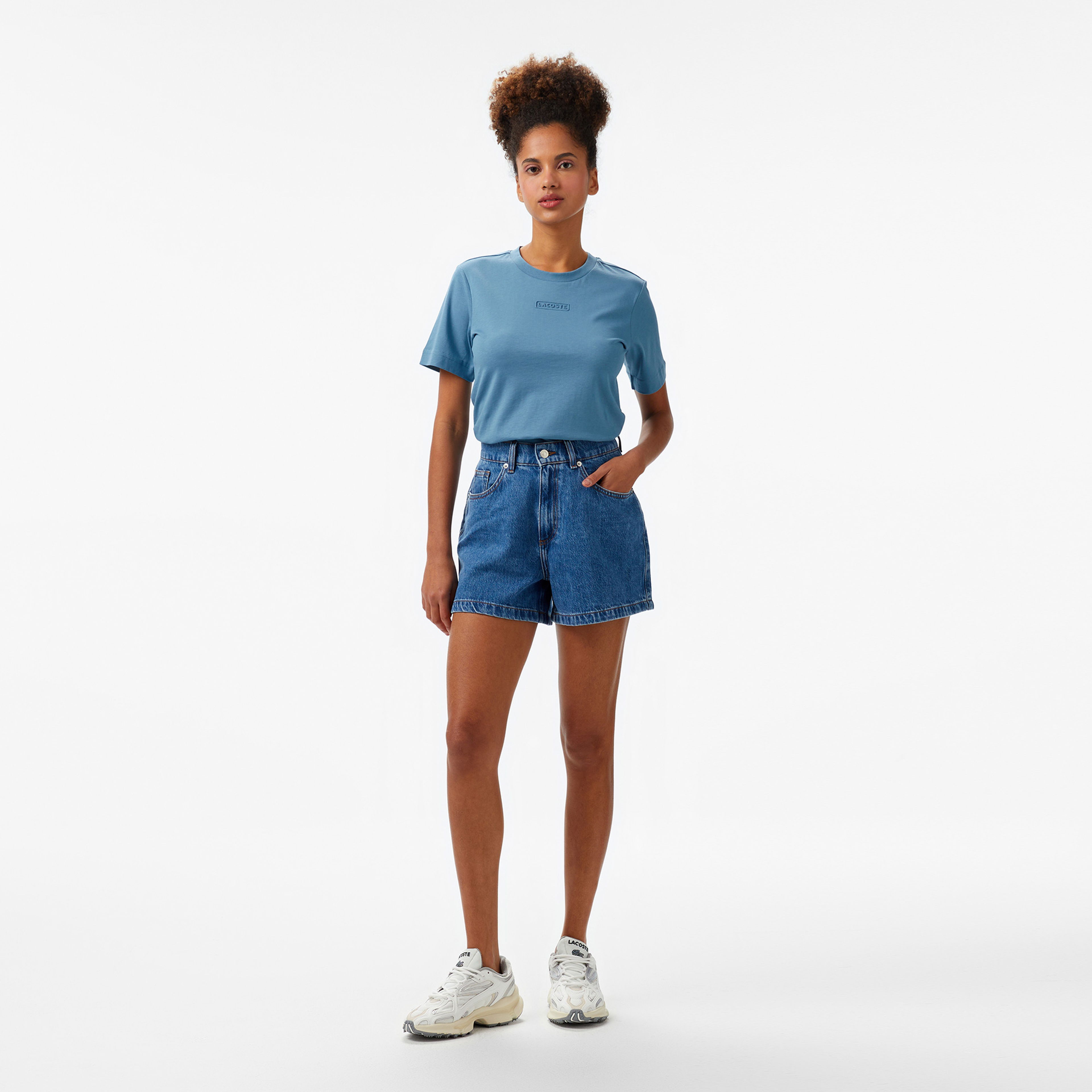 Lacoste Print Cotton Kadın Mavi T-Shirt