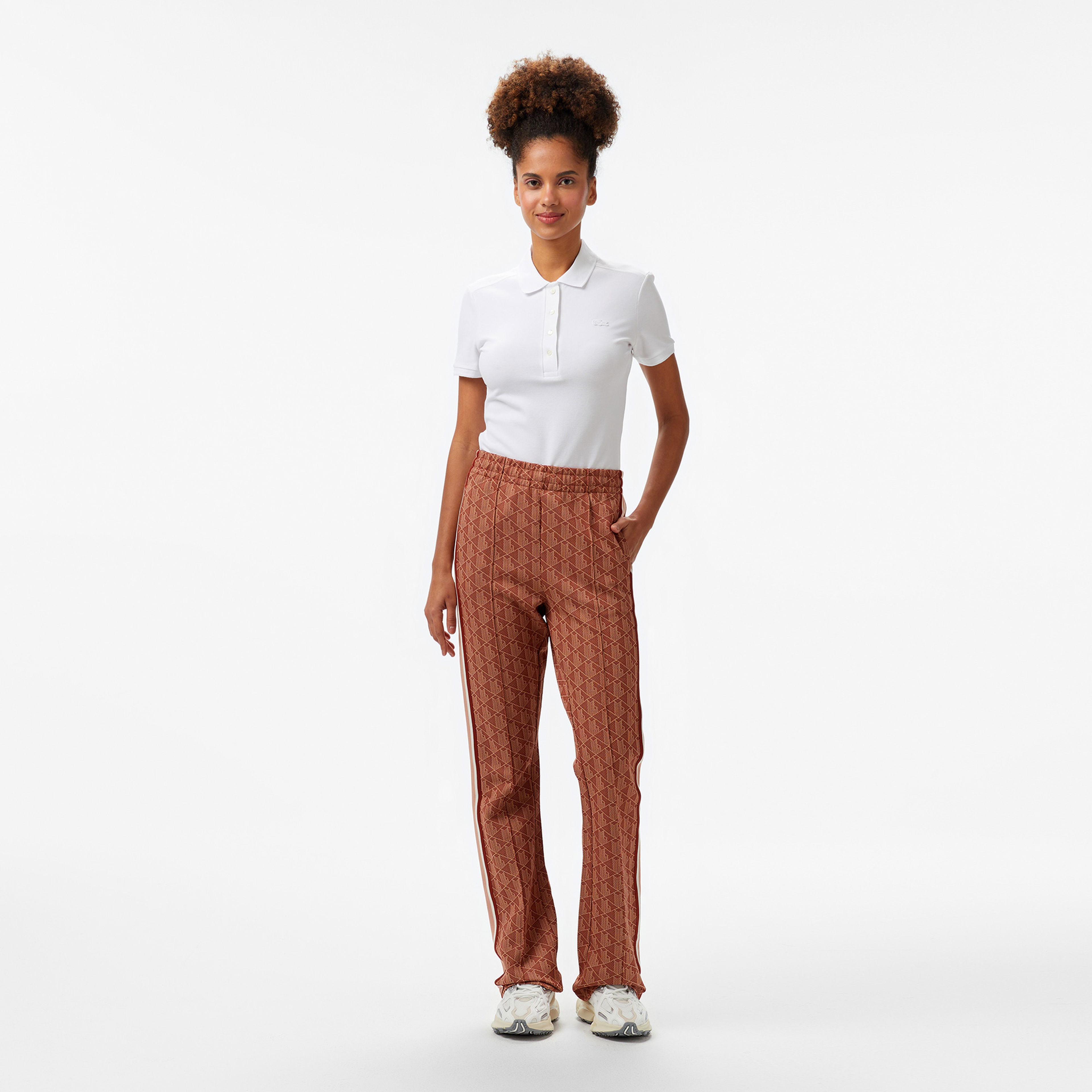 Lacoste Flare Fit Monogram Kadın Bej Eşofman Altı