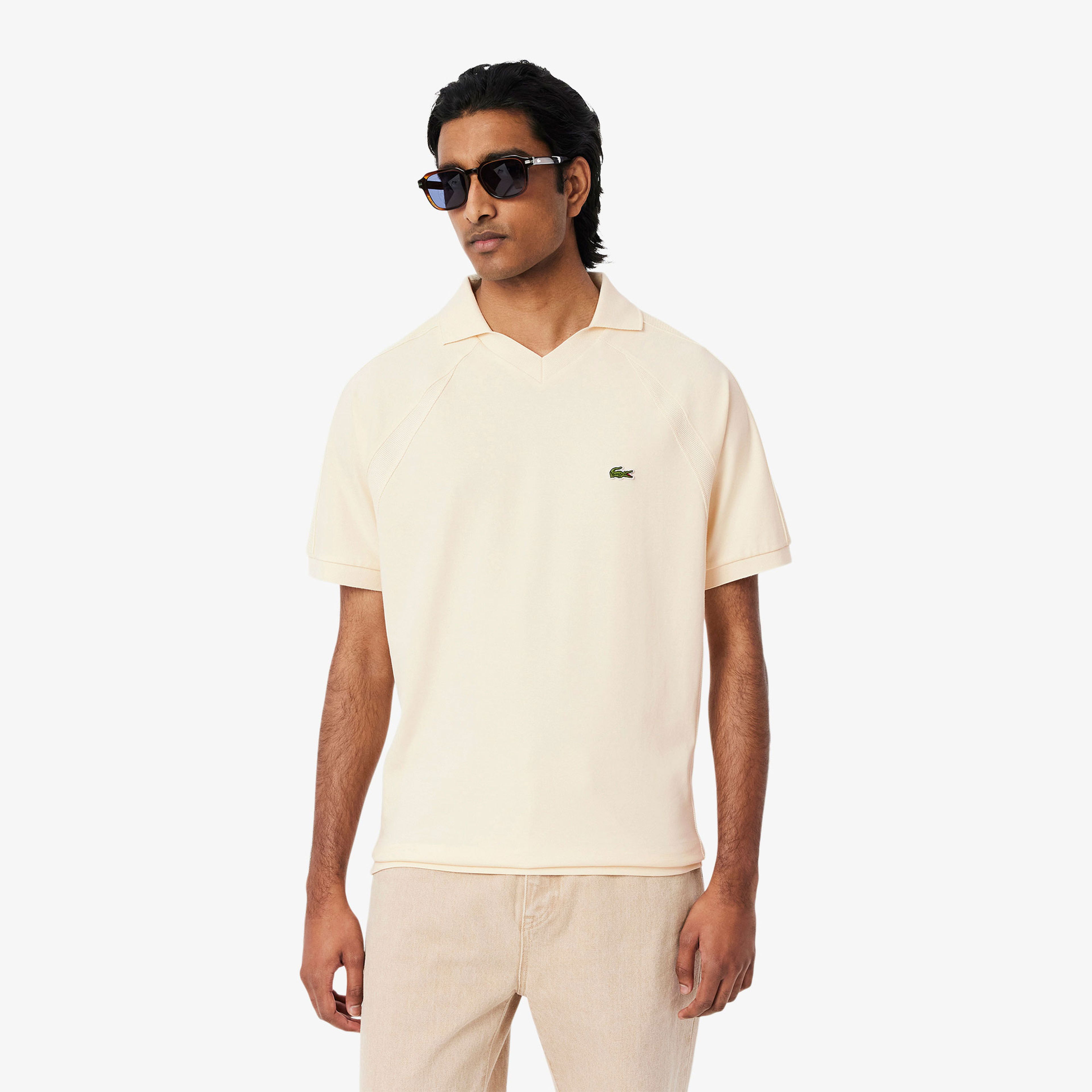 Lacoste Erkek Classic Fit Organik Pamuk Krem Polo