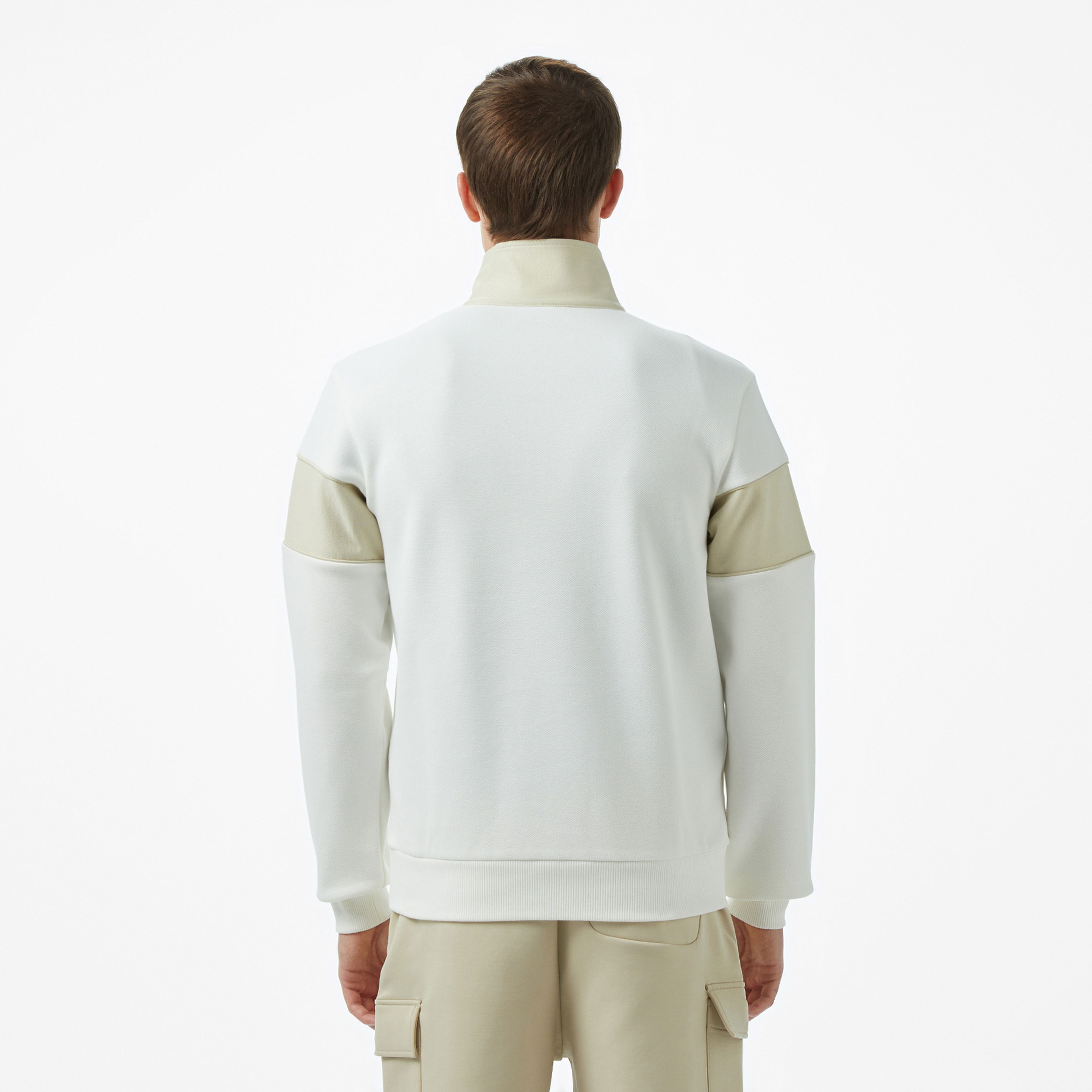 Lacoste Erkek Classic Fit Yarım Fermuarlı Renk Bloklu Beyaz Sweatshirt