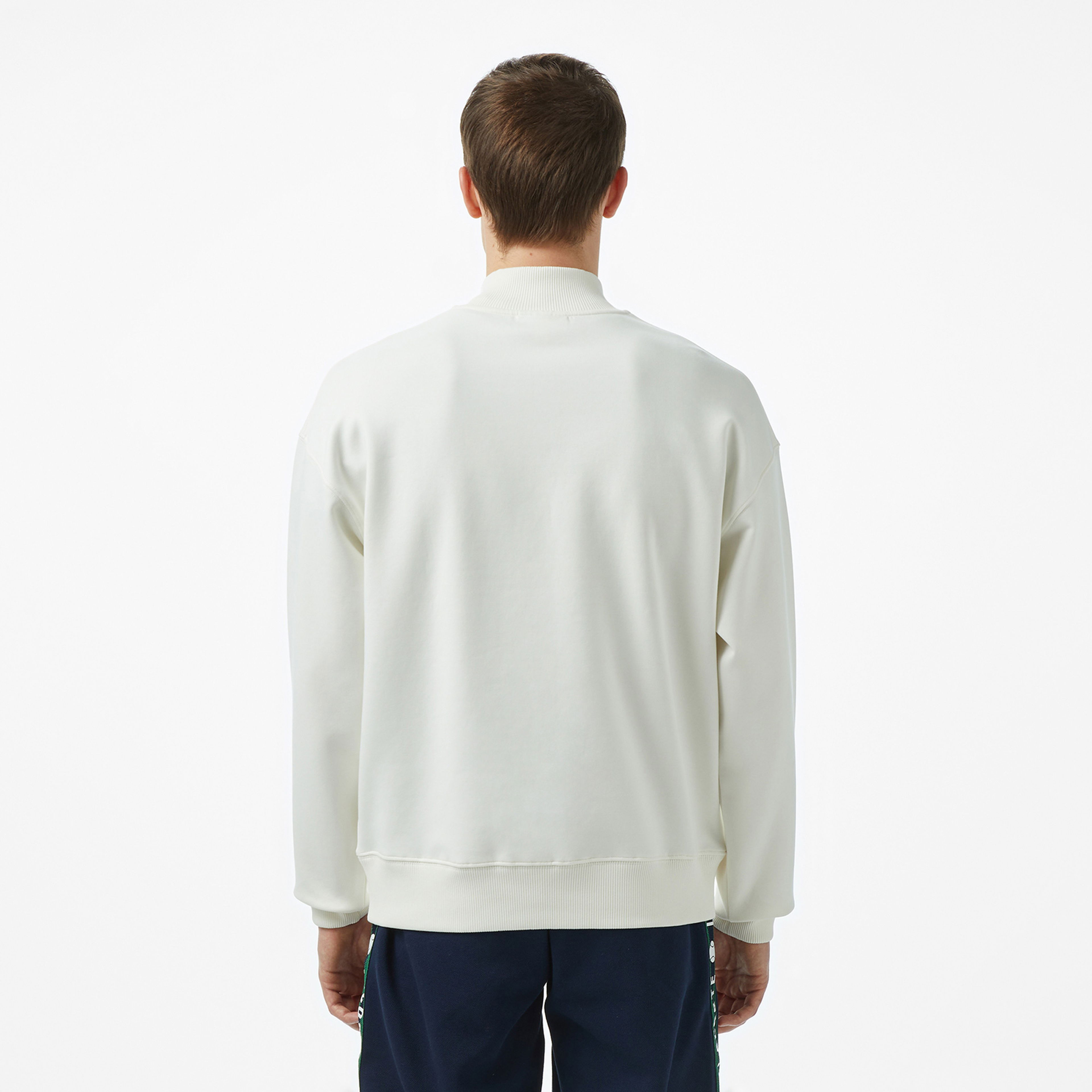 Lacoste Erkek Loose Fit Yarım Fermuarlı Baskılı Beyaz Sweatshirt