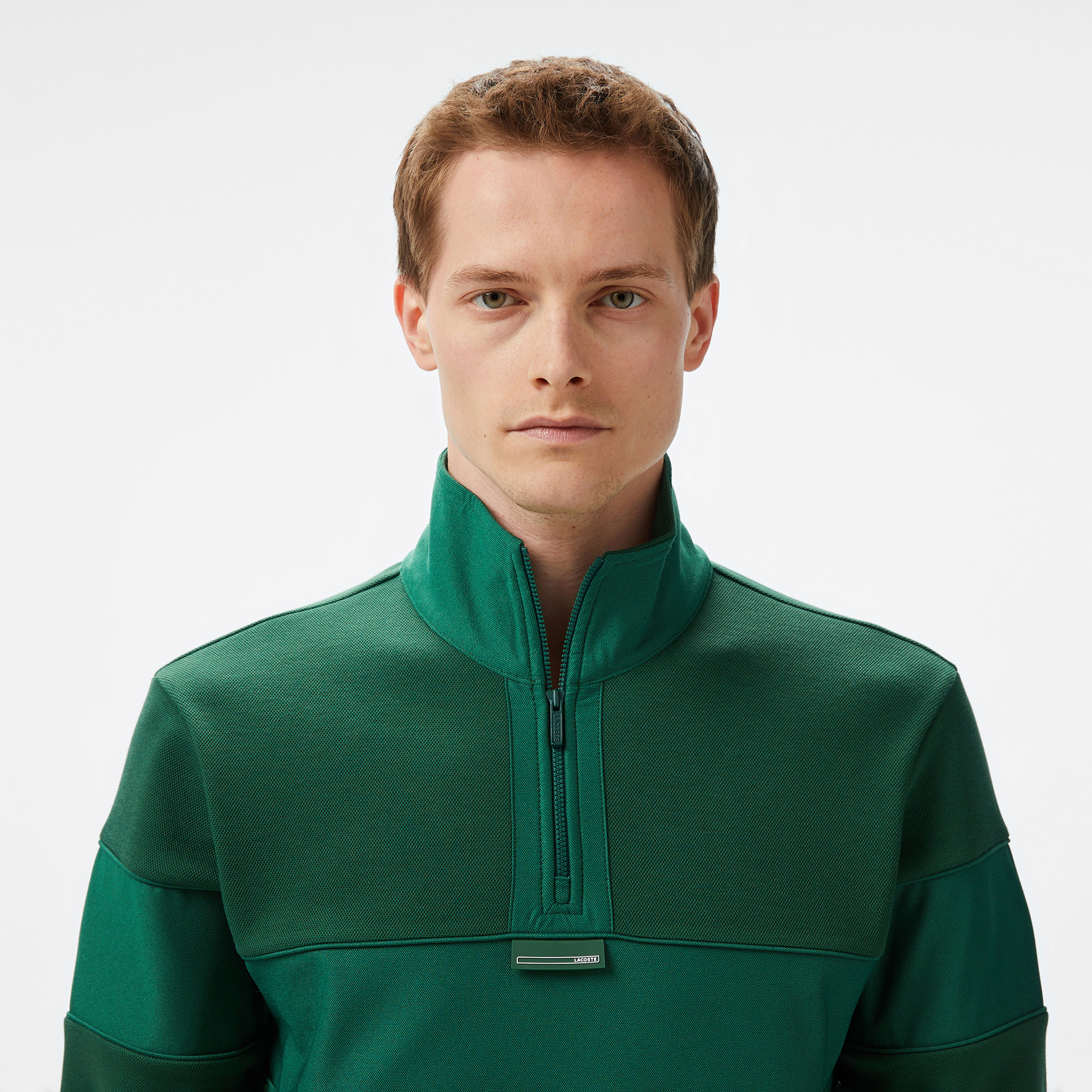 Lacoste Erkek Classic Fit Yarım Fermuarlı Renk Bloklu Koyu Yeşil Sweatshirt