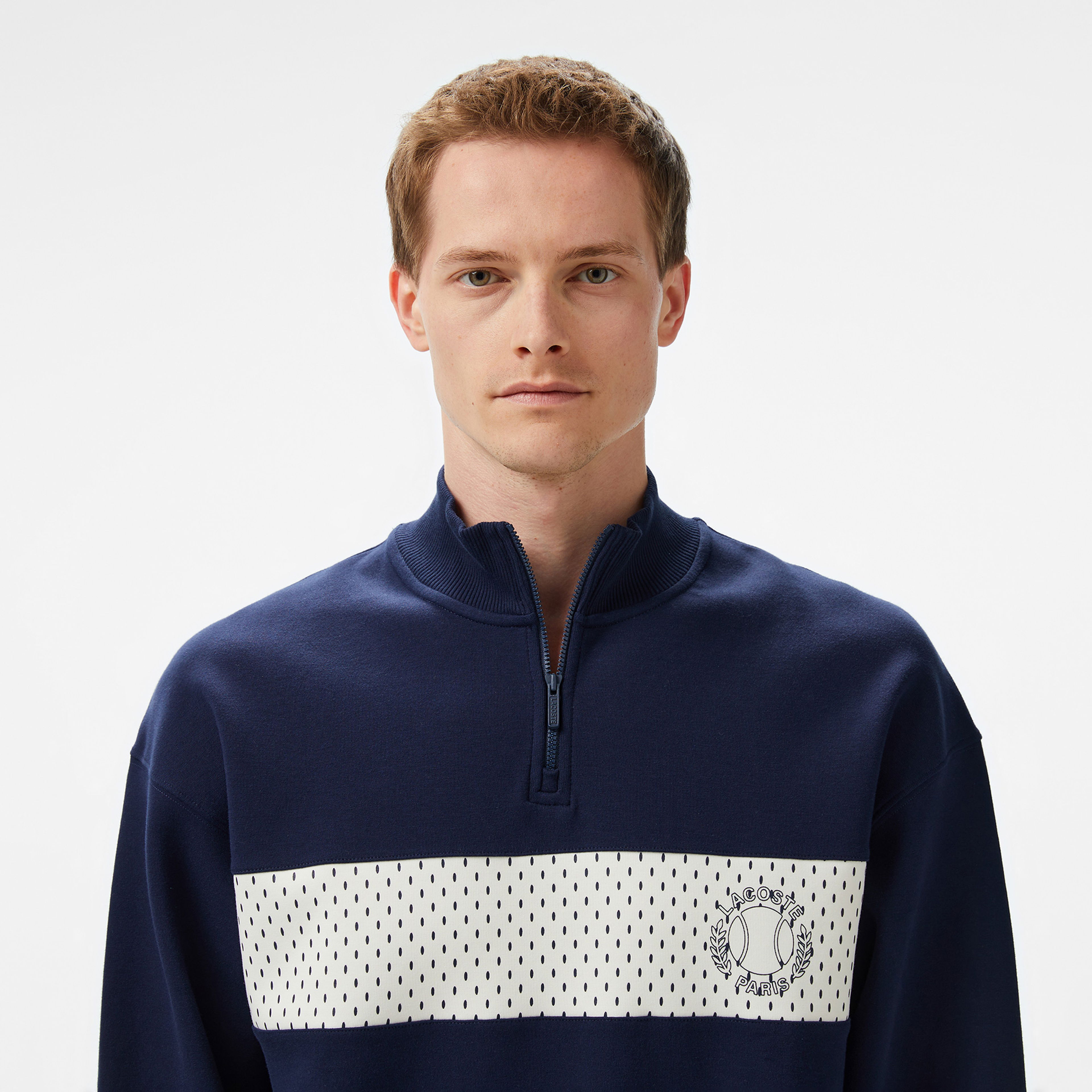 Lacoste Erkek Loose Fit Yarım Fermuarlı Baskılı Lacivert Sweatshirt