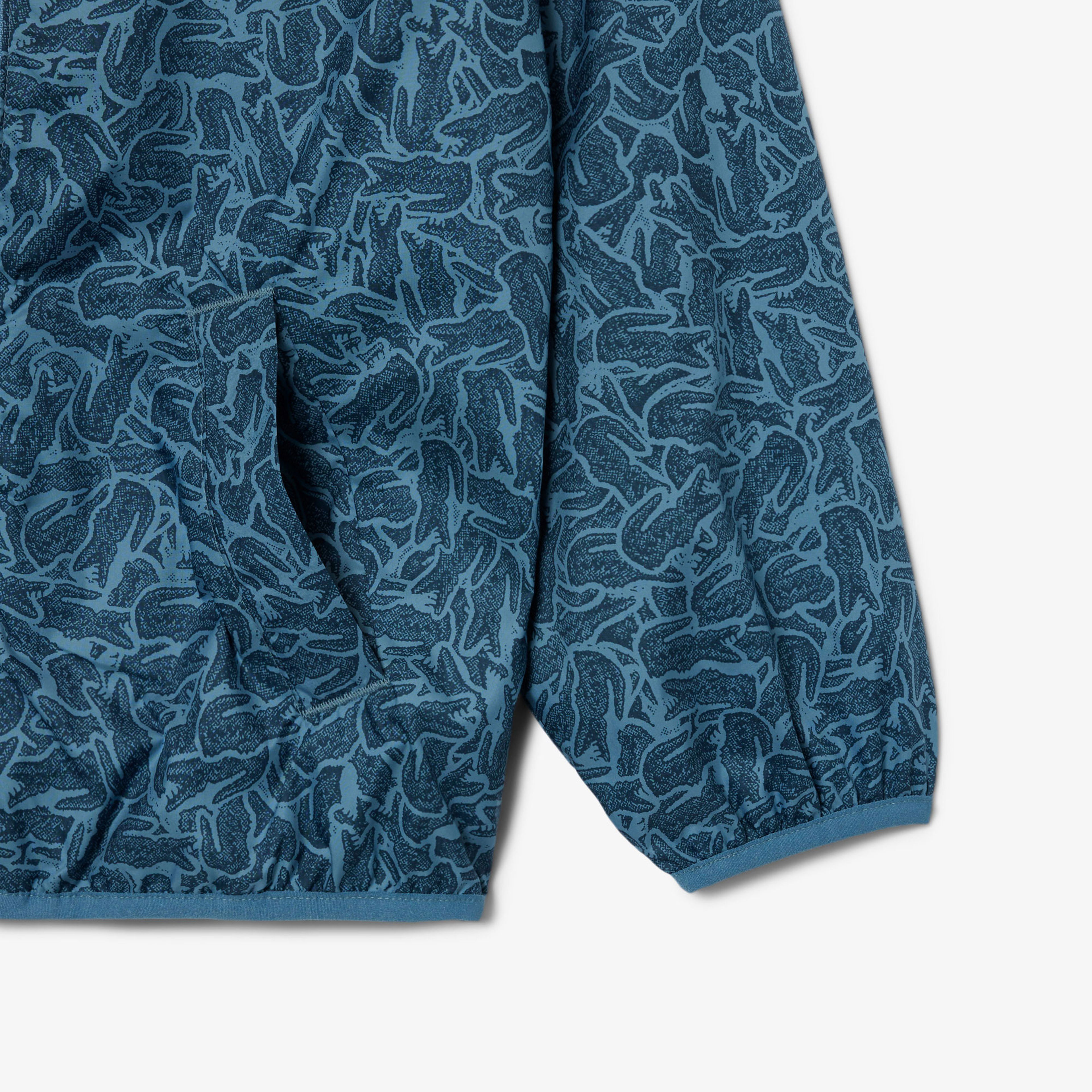 Lacoste Çocuk Kapüşonlu Baskılı Mavi Ceket