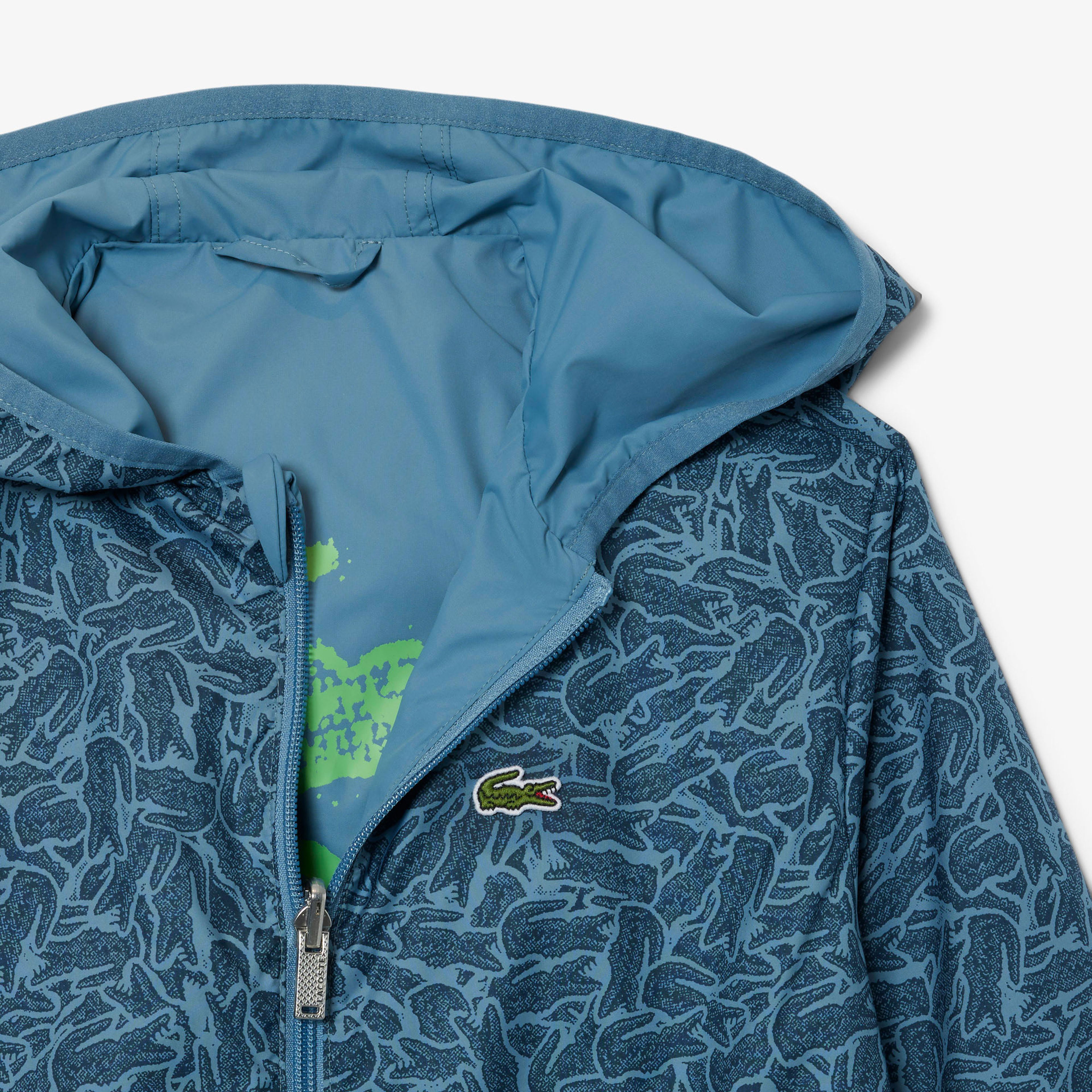Lacoste Çocuk Kapüşonlu Baskılı Mavi Ceket