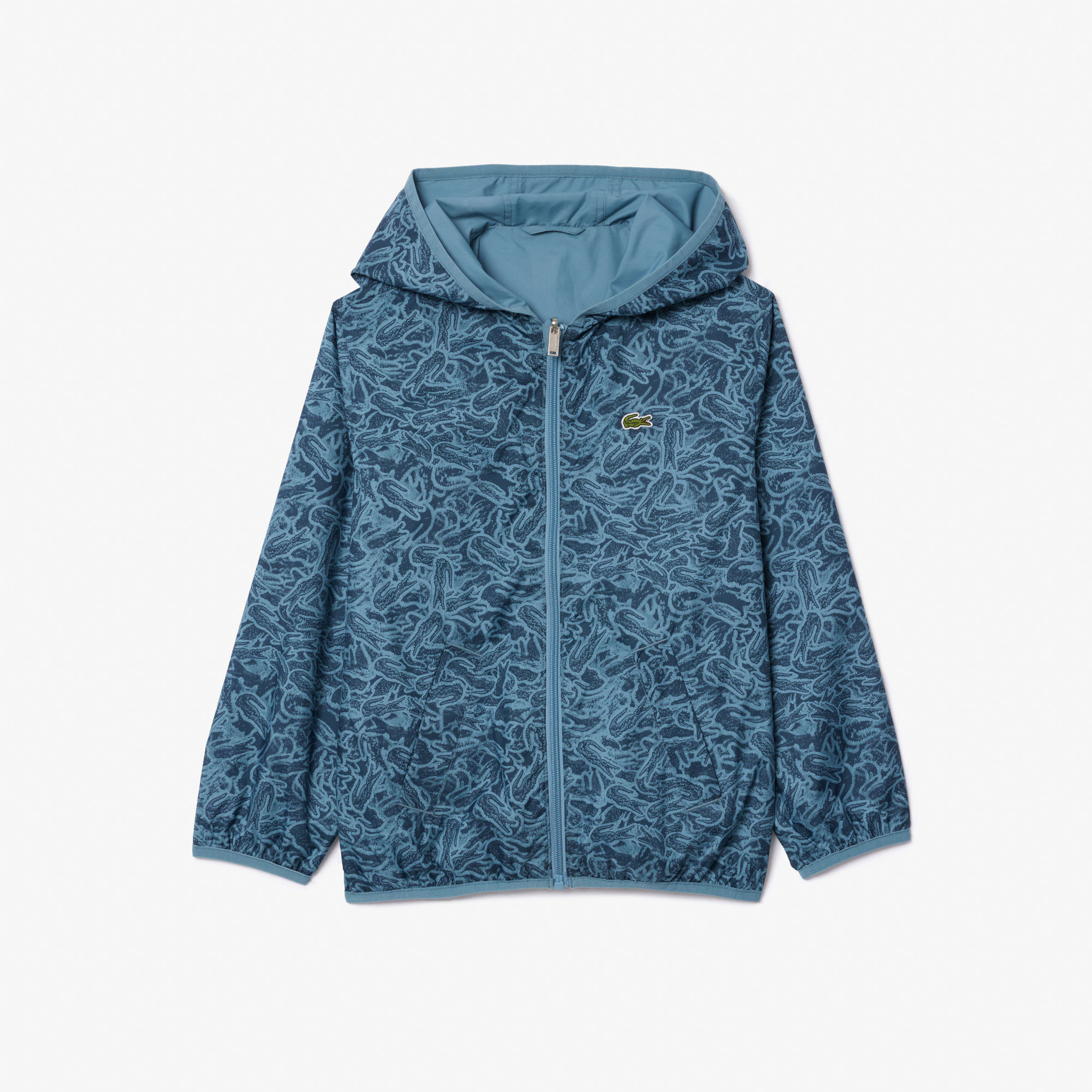 Lacoste Çocuk Kapüşonlu Baskılı Mavi Ceket