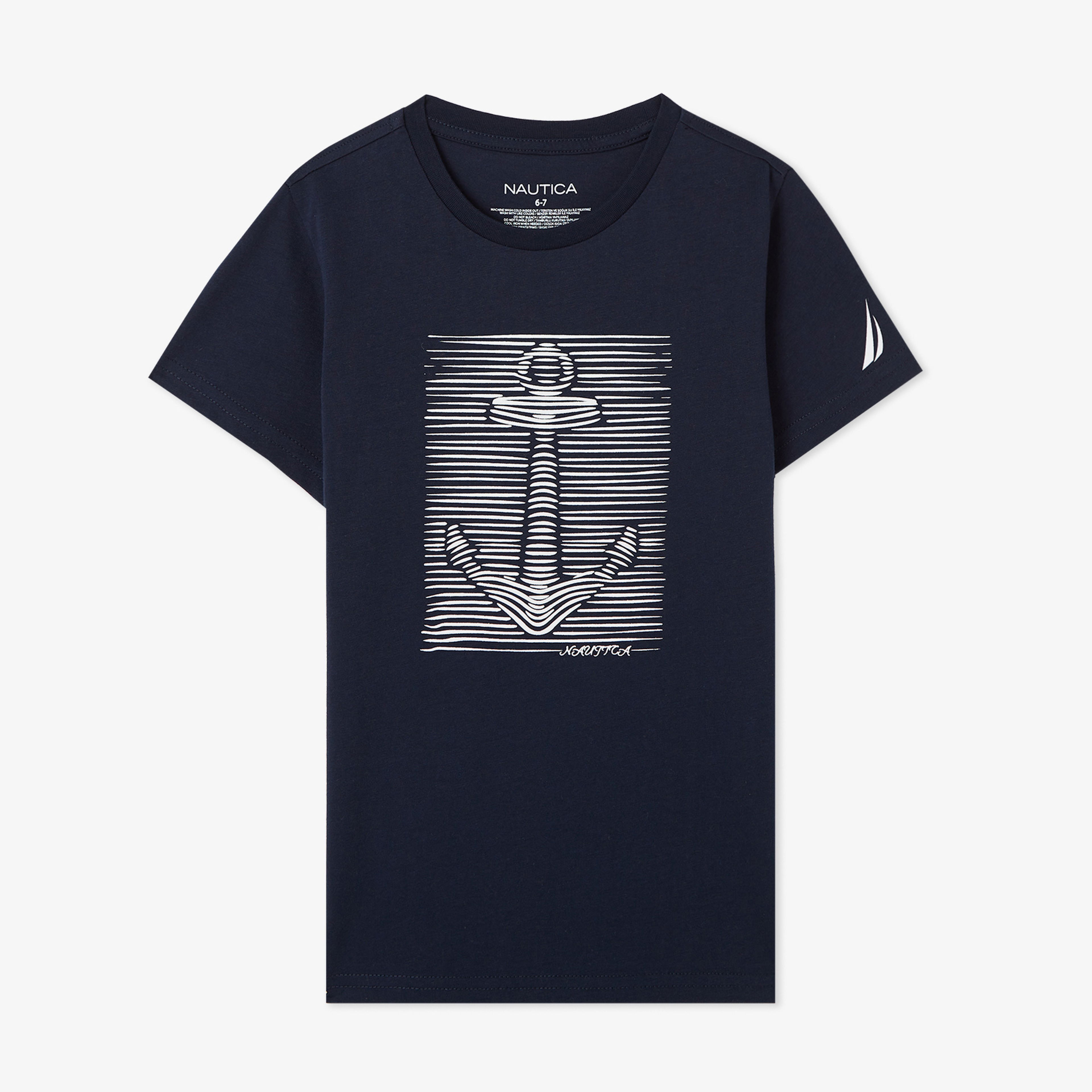 Nautica Standart Fit Desenli Çocuk Lacivert T-Shirt